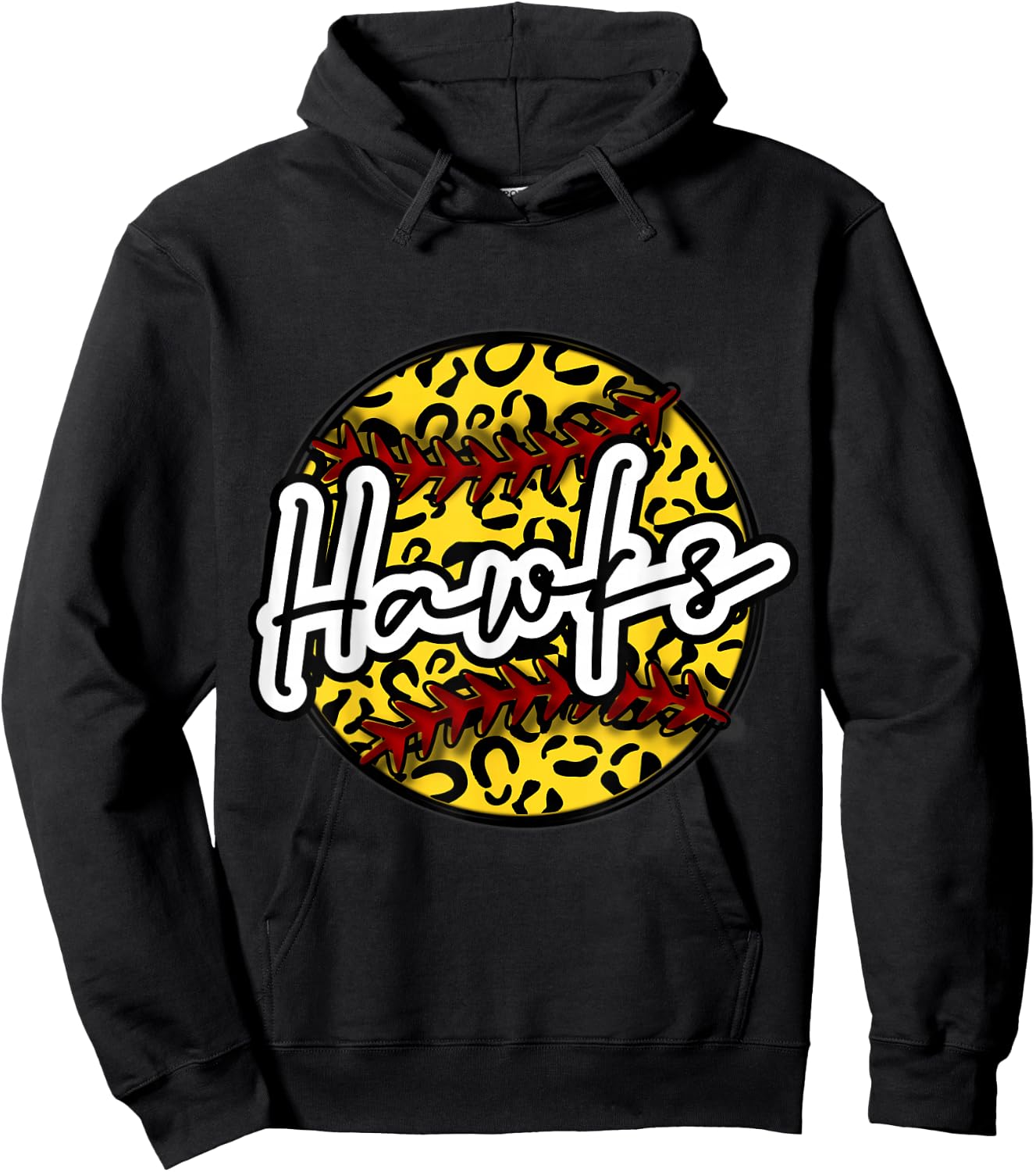 HAWKS Leopard Cheetah Softball Team Trendy Cute Womans Top Hoodie - Hoodie | Black