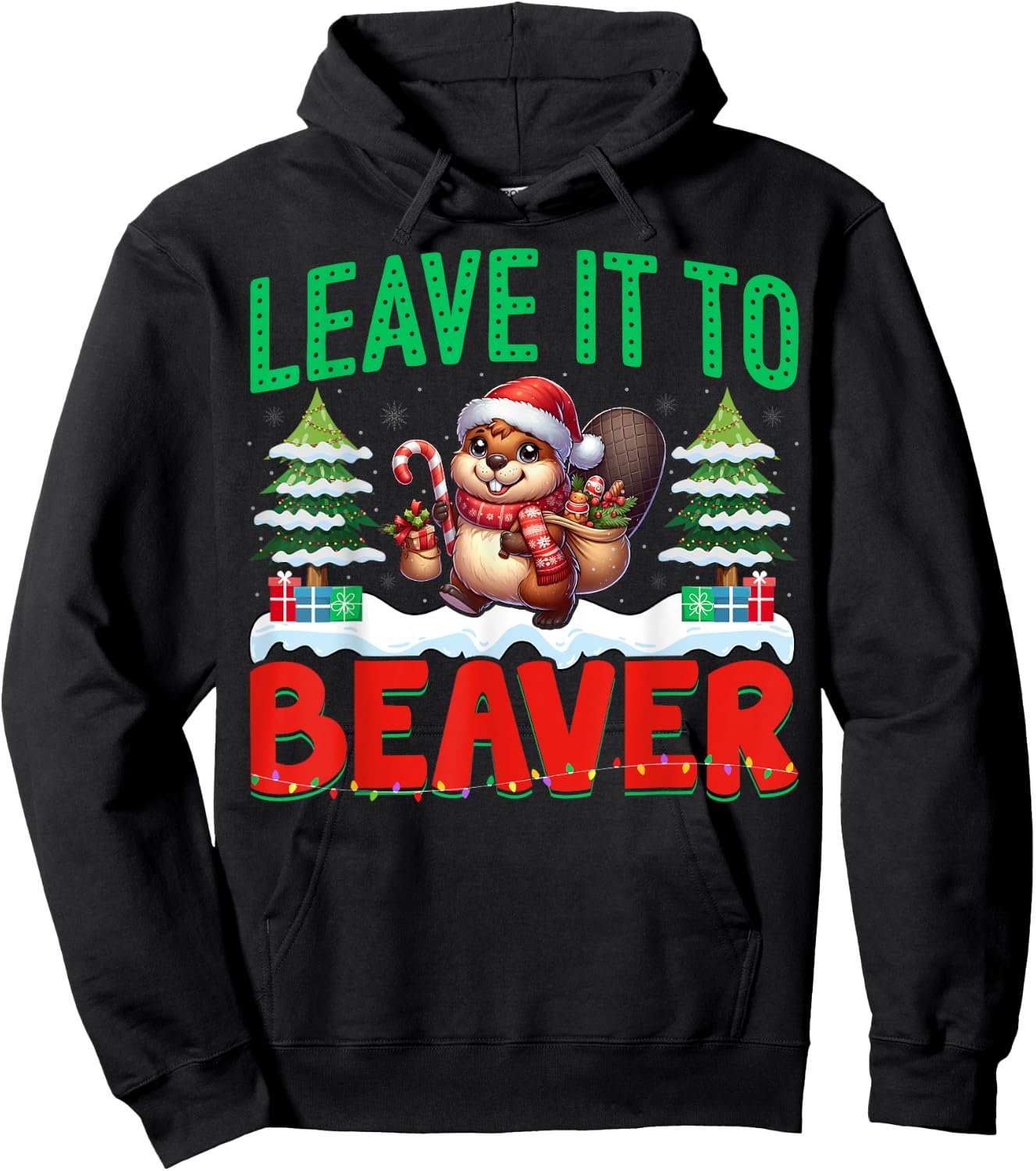 Beaver Santa Hat Xmas Lights - Leave It To Beaver Christmas Hoodie - Hoodie | Black