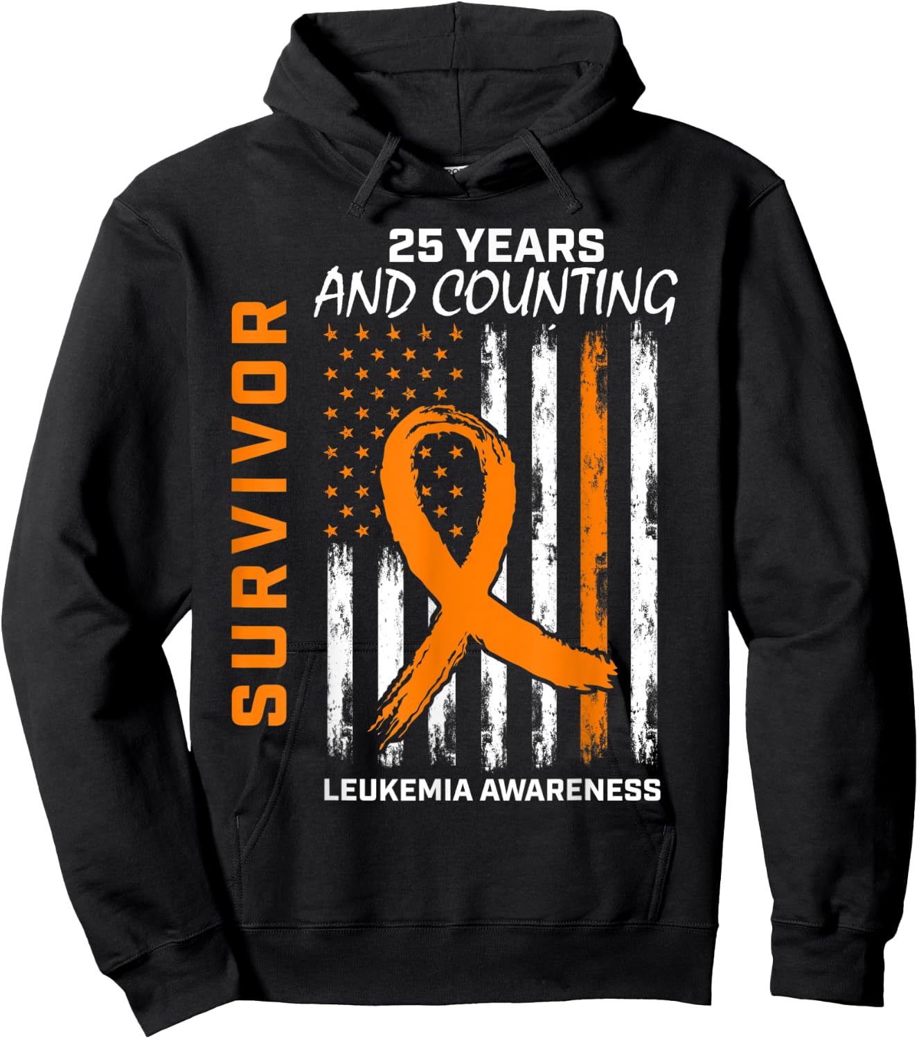 25 Years Cancer Free Orange Leukemia Survivor American Flag Kids Men Hoodie - Hoodie | Black