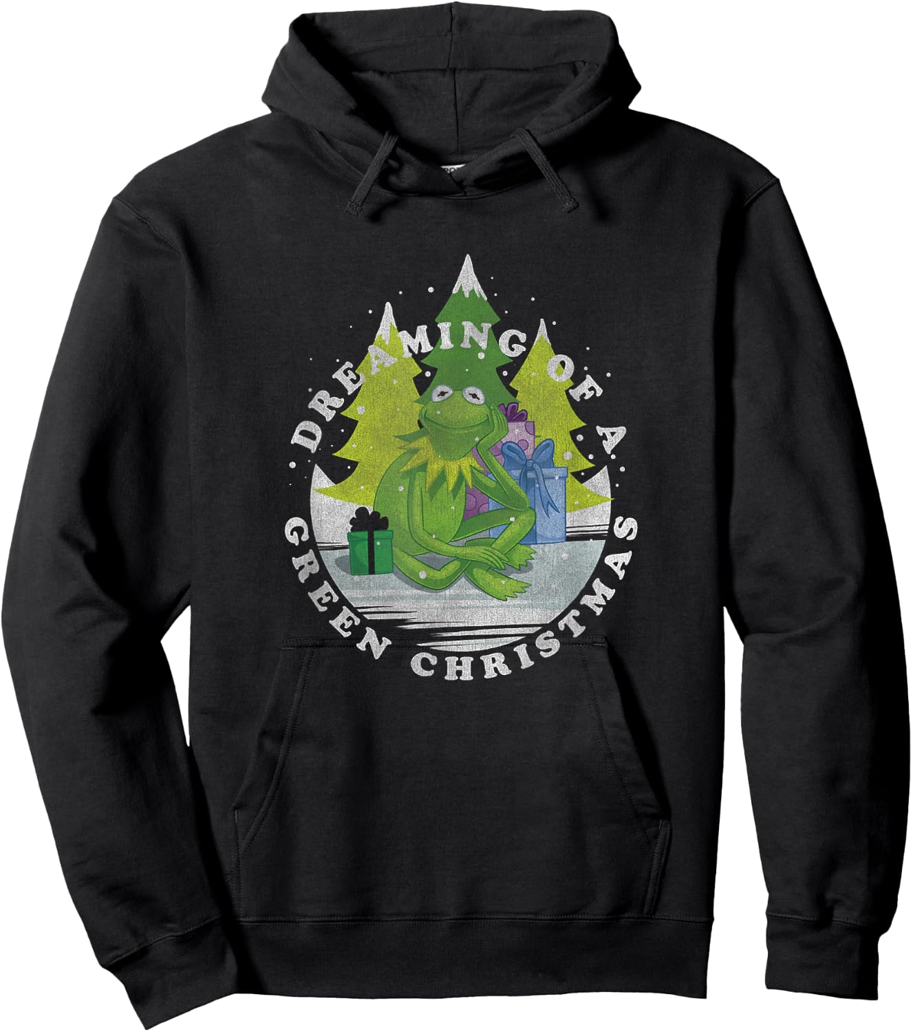 Disney Christmas The Muppets Kermit Dreaming of Green Hoodie - Hoodie | Black