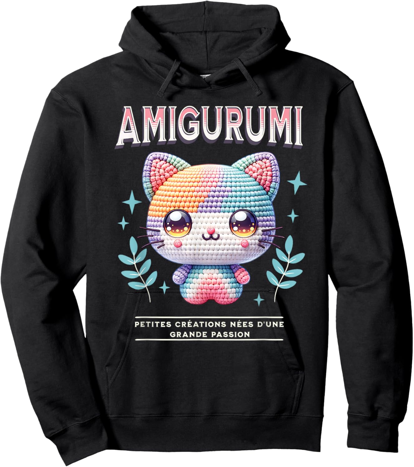 Amigurumi Kawaii Funny Funny Cat Design Gift Hoodie - Hoodie | Black