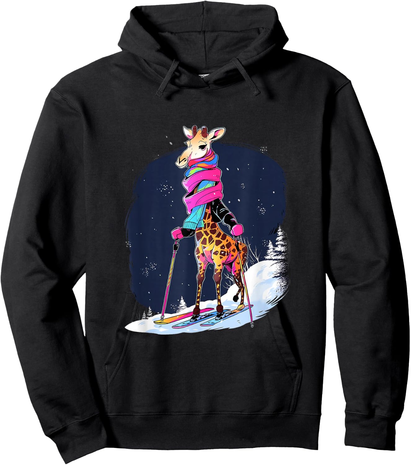 Giraffe Skiing Skier Ski Winter Snow Hoodie - Hoodie | Black