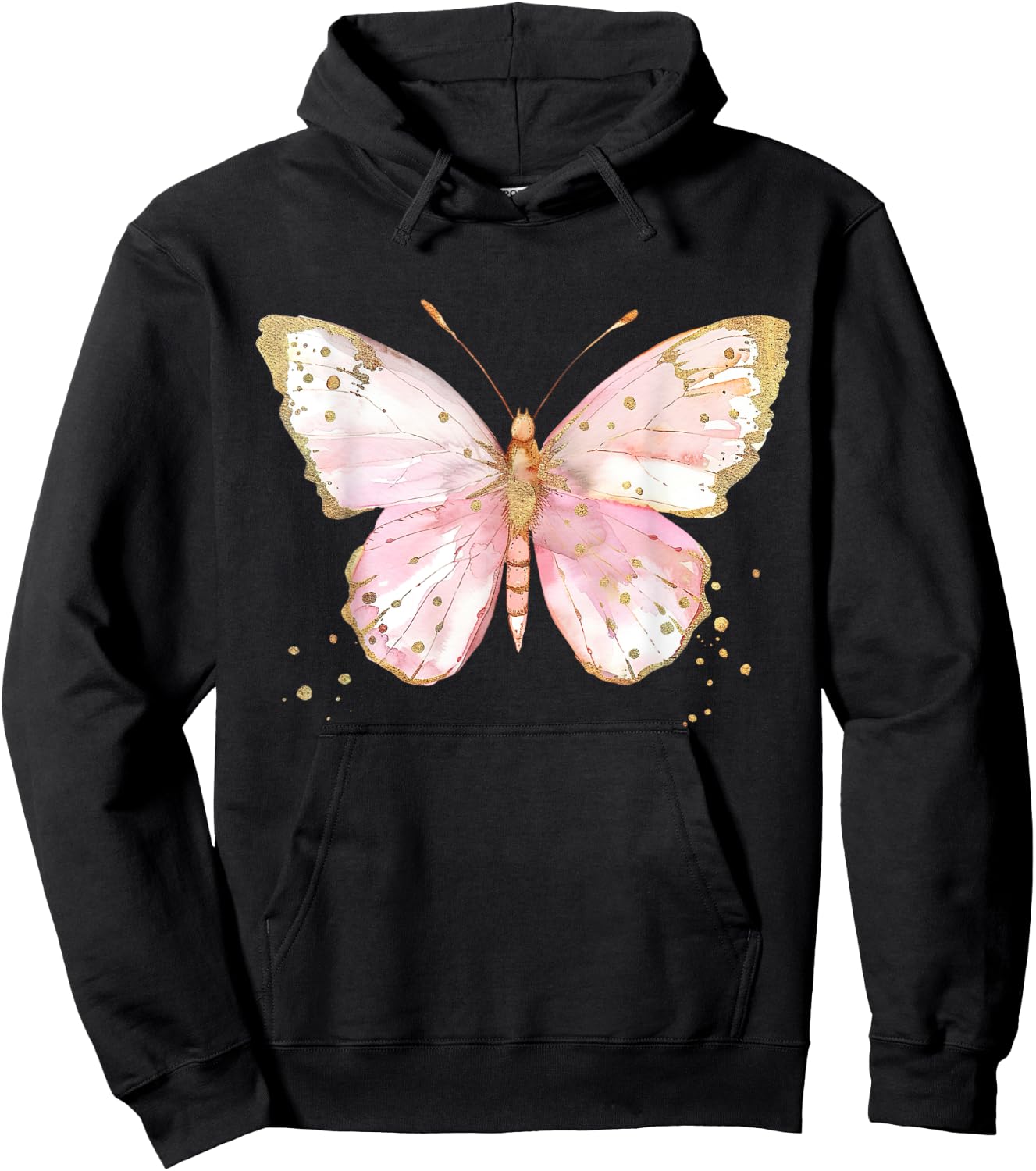 Pink Watercolor Flower Butterfly Hoodie - Hoodie | Black