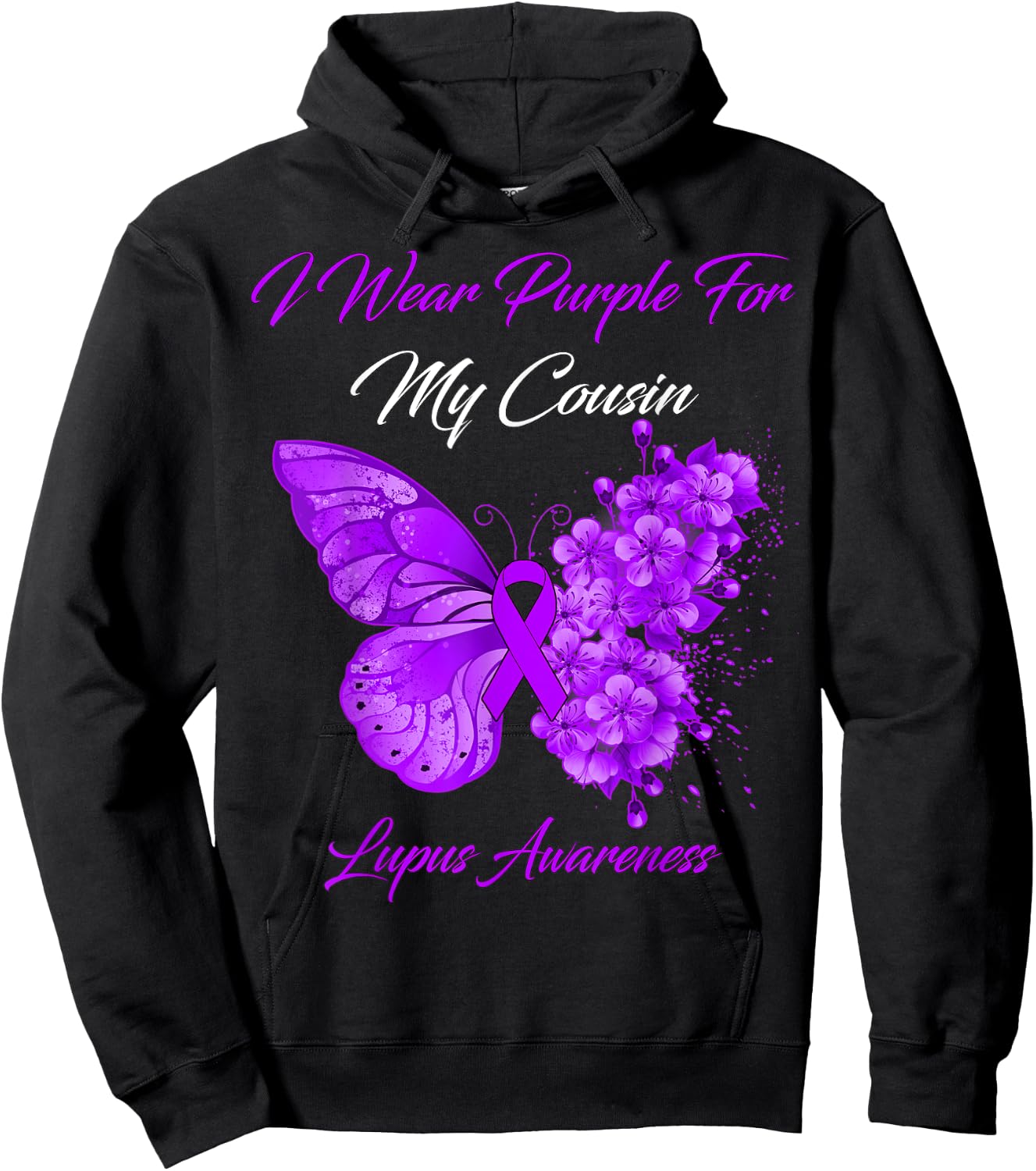 Butterfly I Wear Purple For My Cousin Lupus Awareness Hoodie - Hoodie | Black