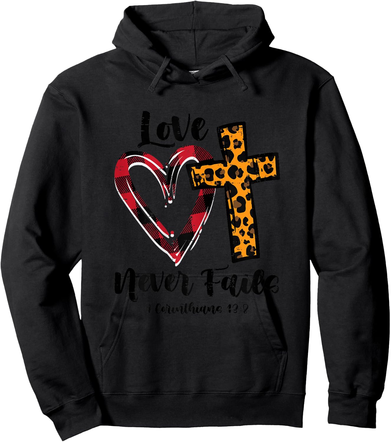 Love Never Fail Bible Valentines Day Leopard Christian Women Hoodie - Hoodie | Black