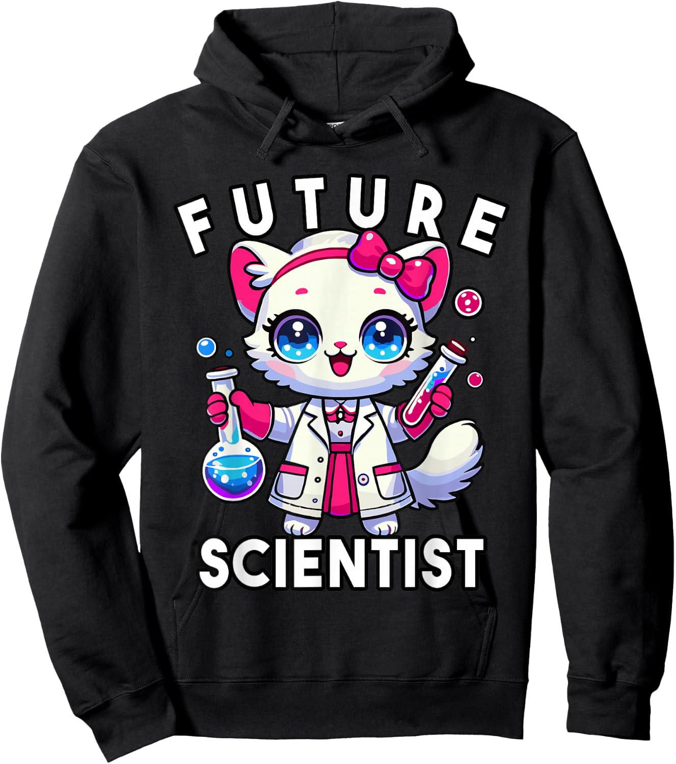 Future Scientist Girls Cat Lab Chemistry Graphic Hoodie - Hoodie | Black