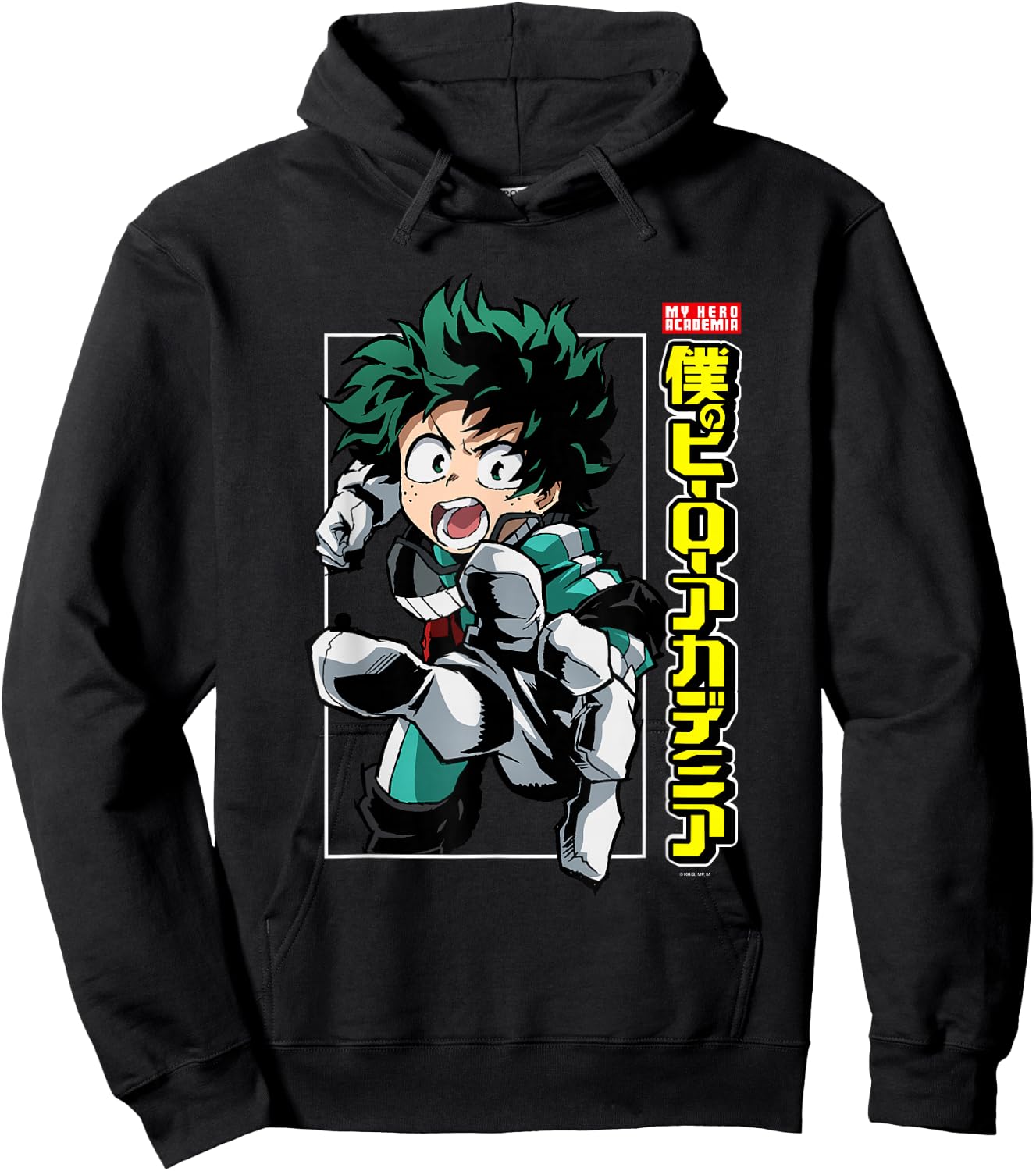 My Hero Academia Deku Action Pose with Kanji Anime Hoodie - Hoodie | Black