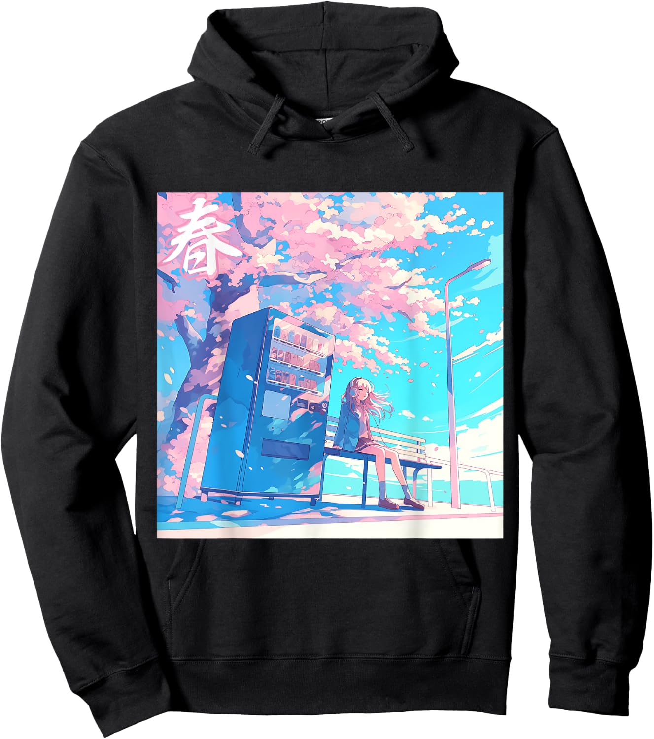 Spring Girl Under Cherry Blossom Tree Otaku Lofi Aesthetic Hoodie - Hoodie | Black