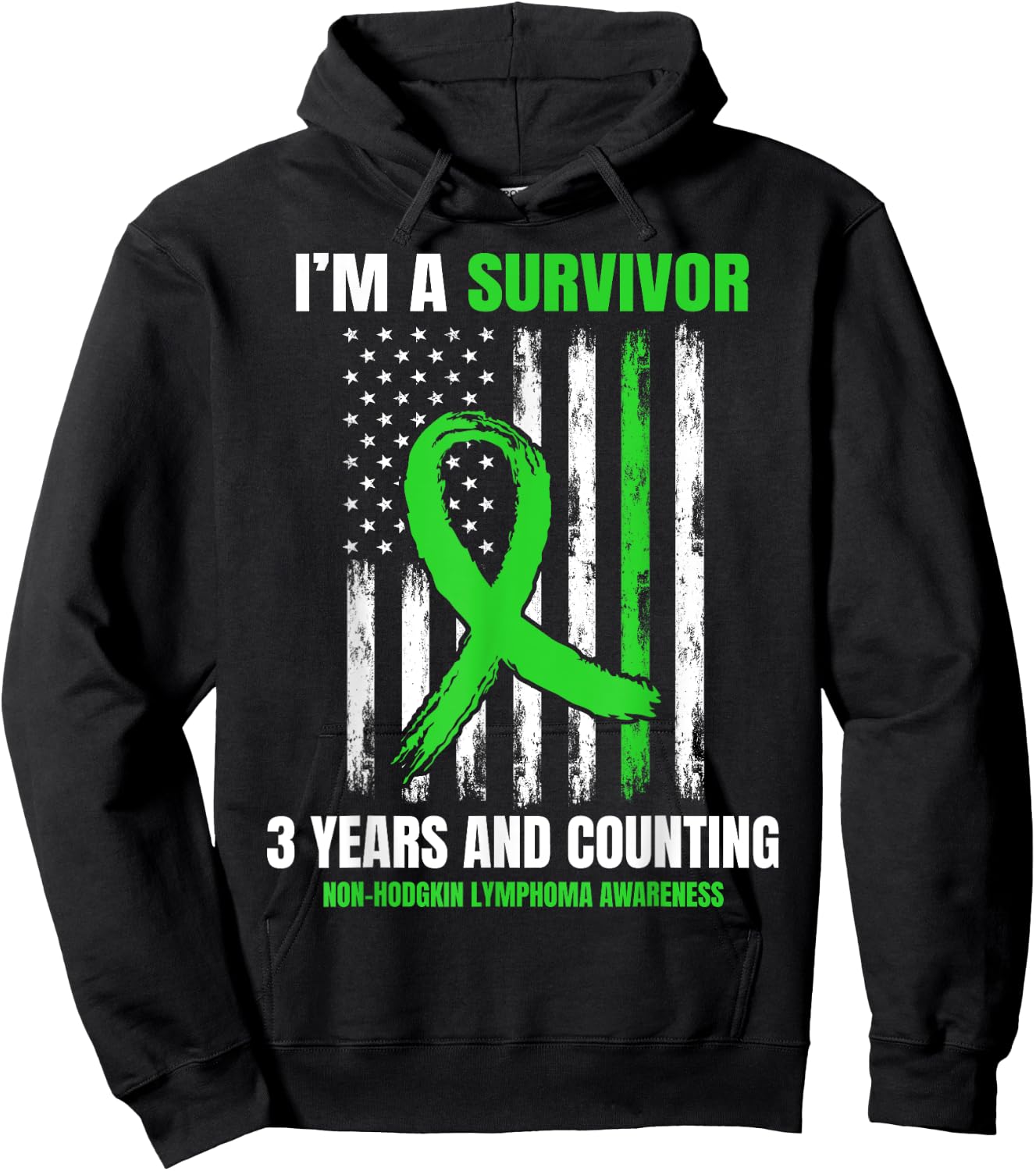 3 Years Cancer Free Non Hodgkins Lymphoma Survivor USA Flag Hoodie - Hoodie | Black