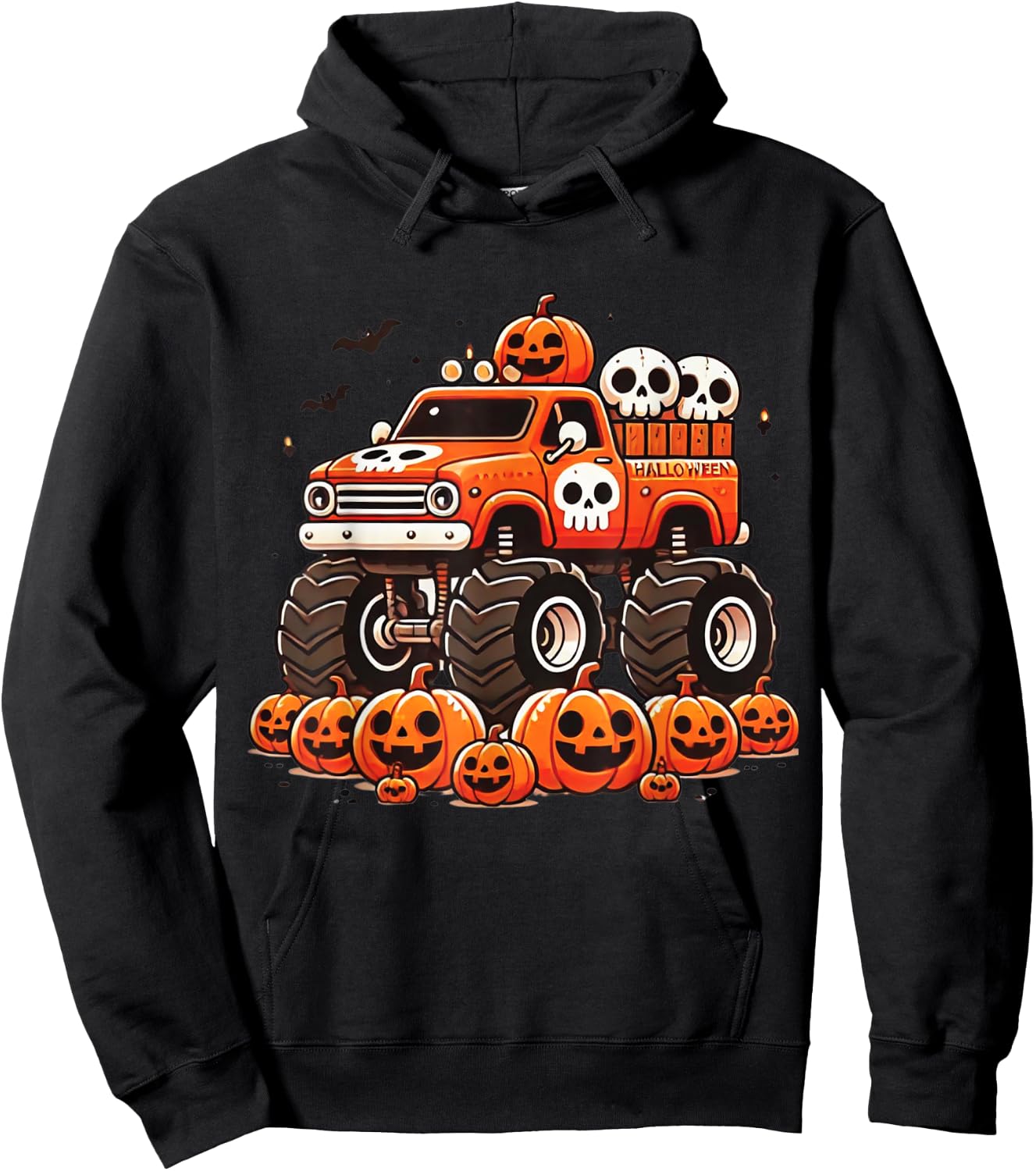 Kids Monster Truck Pumpkin Jack O Lantern Halloween Costume Hoodie - Hoodie | Black