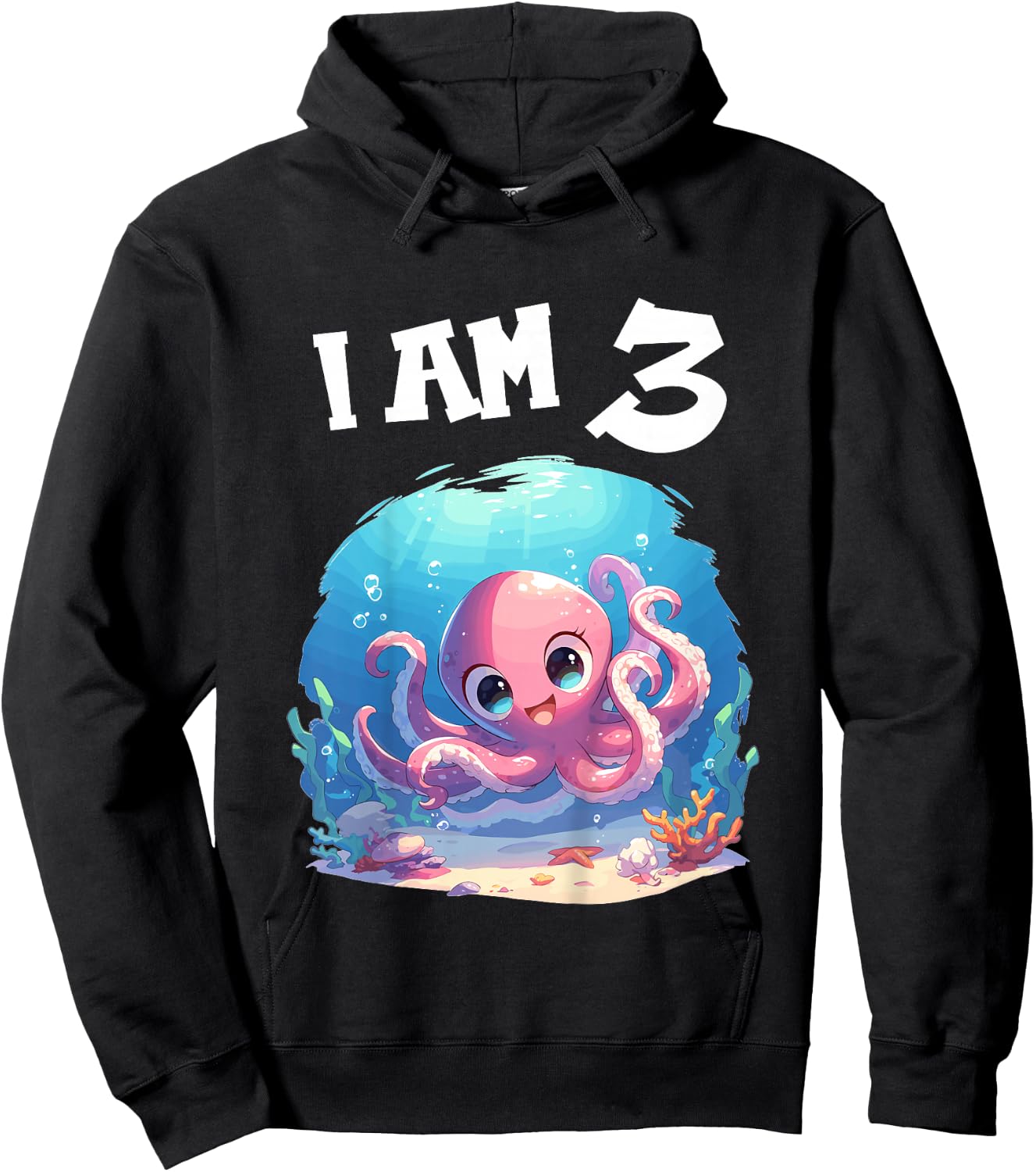 Kids 3 Years old 3 birthday Boy Girl Octopus Hoodie - Hoodie | Black