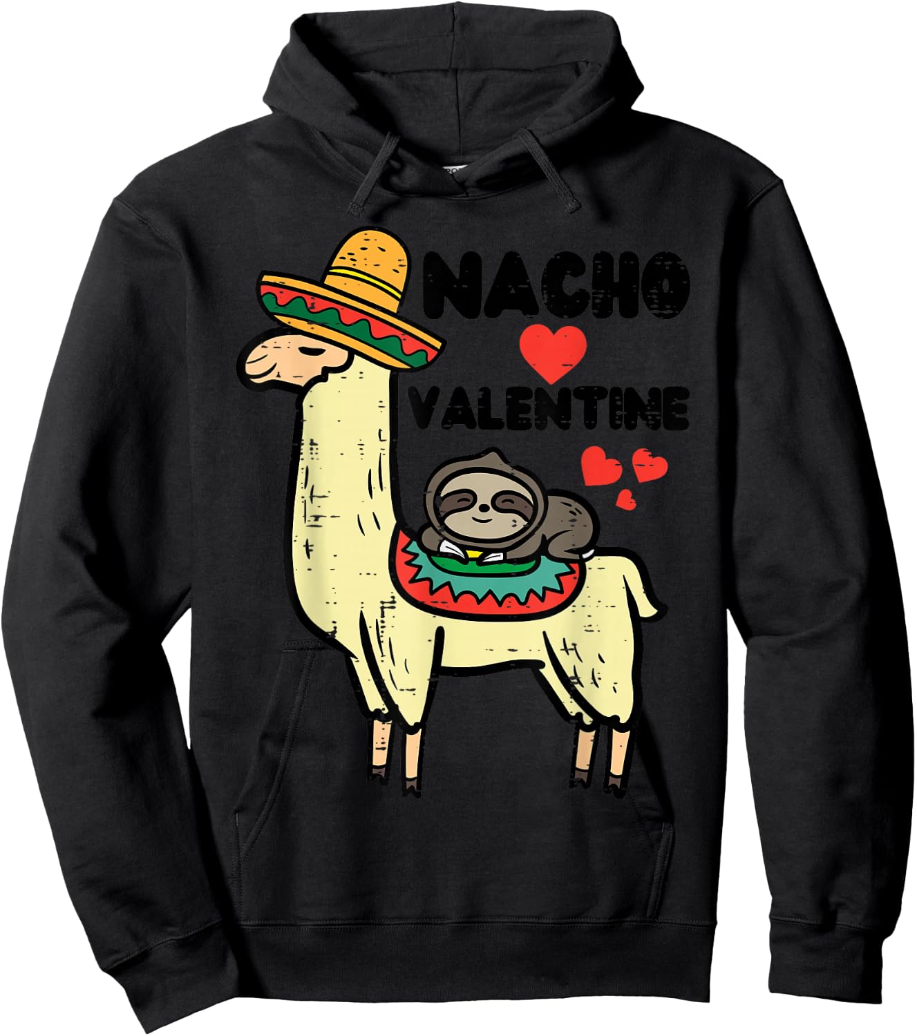Valentines Day LLama Nacho Valentine Mexican Men Women Kids Hoodie - Hoodie | Black