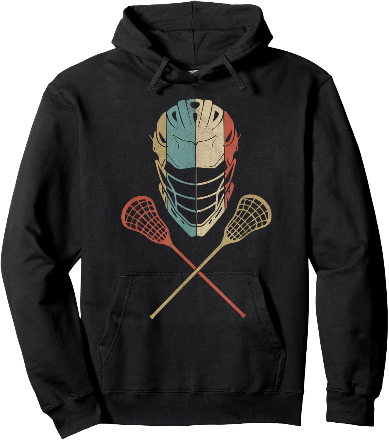 Lacrosse Vintage Lacrosse Stick Retro Sunset Hoodie - Hoodie | Black