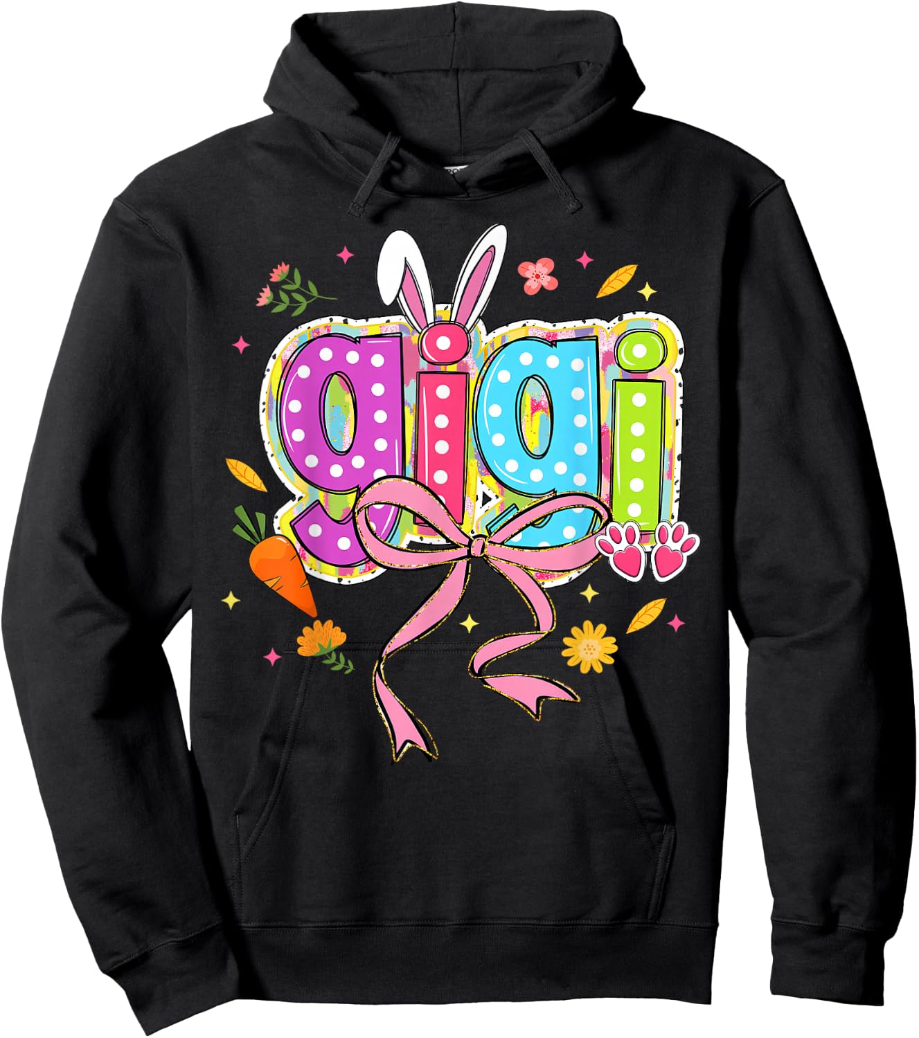 Coquette Bow Grandma Bunny Gigi Easter Boho Florals Family Hoodie - Hoodie | Black