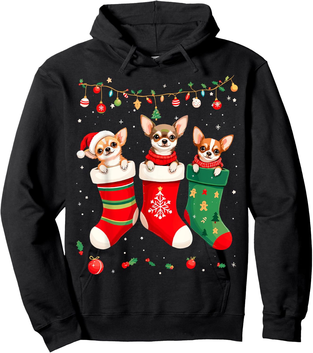 Funny Chihuahua Christmas Socks Xmas Dog Lover New Year Women Kids Hoodie - Hoodie | Black