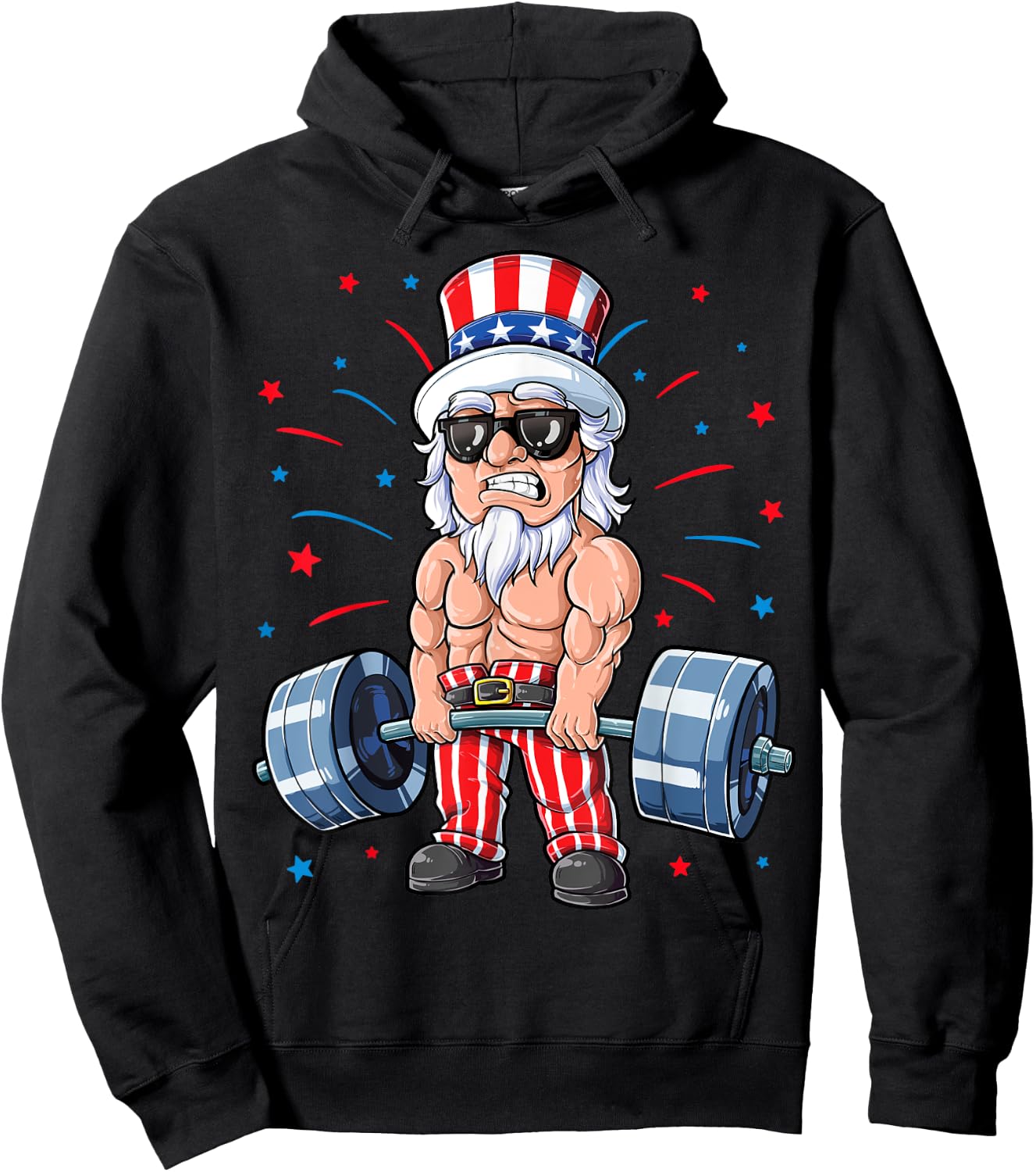 Uncle Sam Weightlifting 4th Of July Men Deadlift Fitness Gym Hoodie - Hoodie | Black