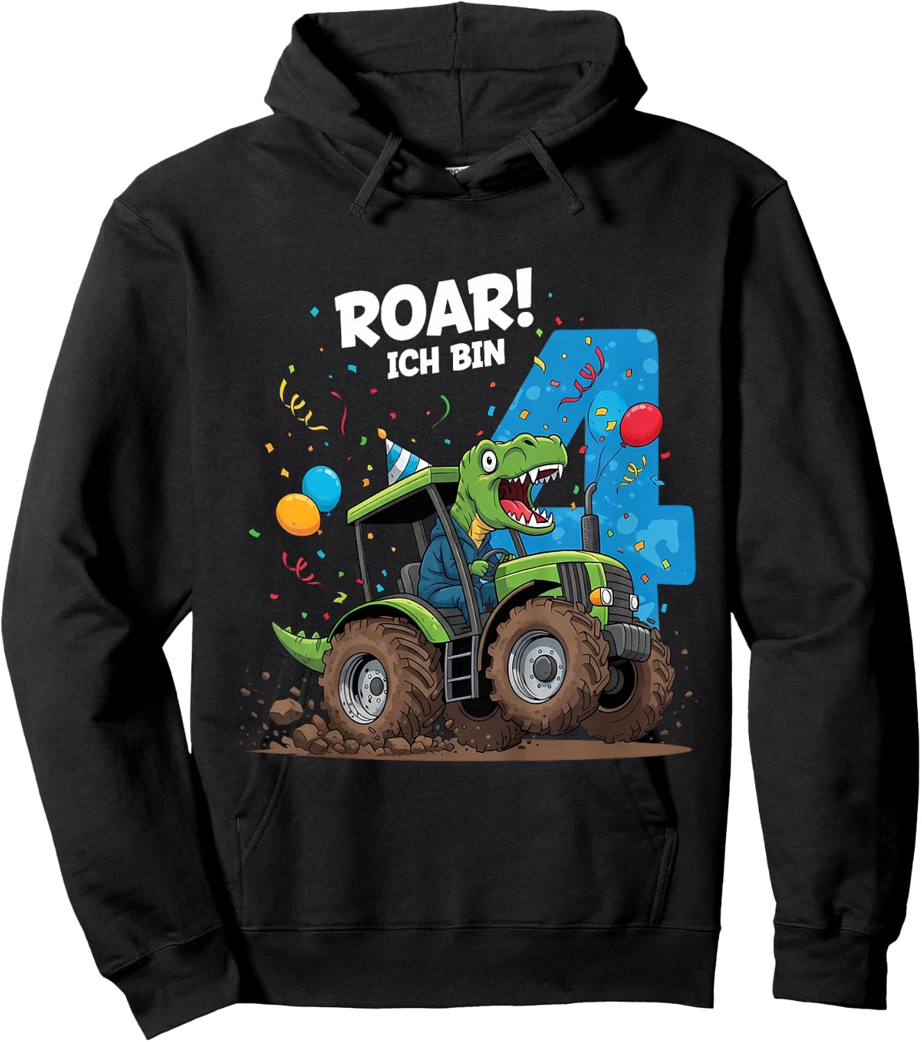 Kinder Dinosaurier Traktor Kinder Geburtstag 4 Jahre Junge Hoodie - Hoodie | Black