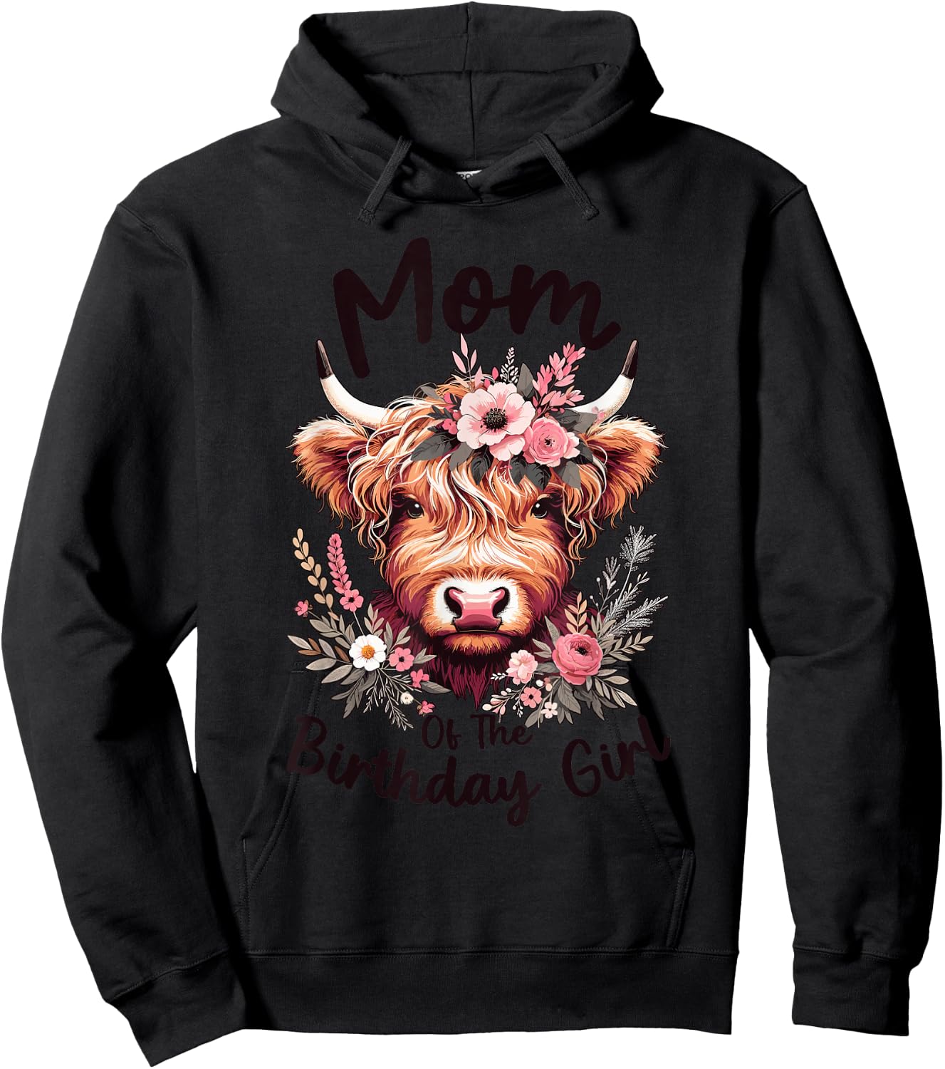Mom Of The Birthday Girl Highland Cow Family Matching Hoodie - Hoodie | Black