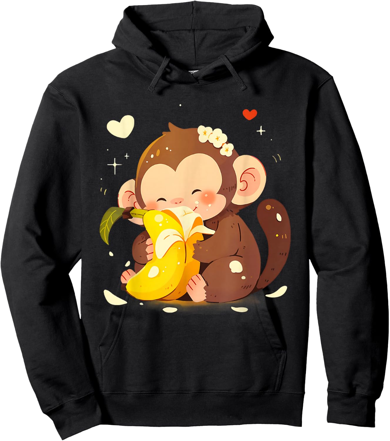 Banana Monkey Cute Monkey Drawing Bananas Fruit Wildlife Hoodie - Hoodie | Black