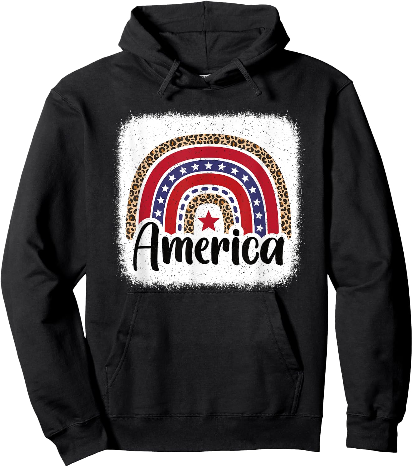 American Flag Rainbow 4th Of July USA Patriotic Women Girls Hoodie - Hoodie | Black