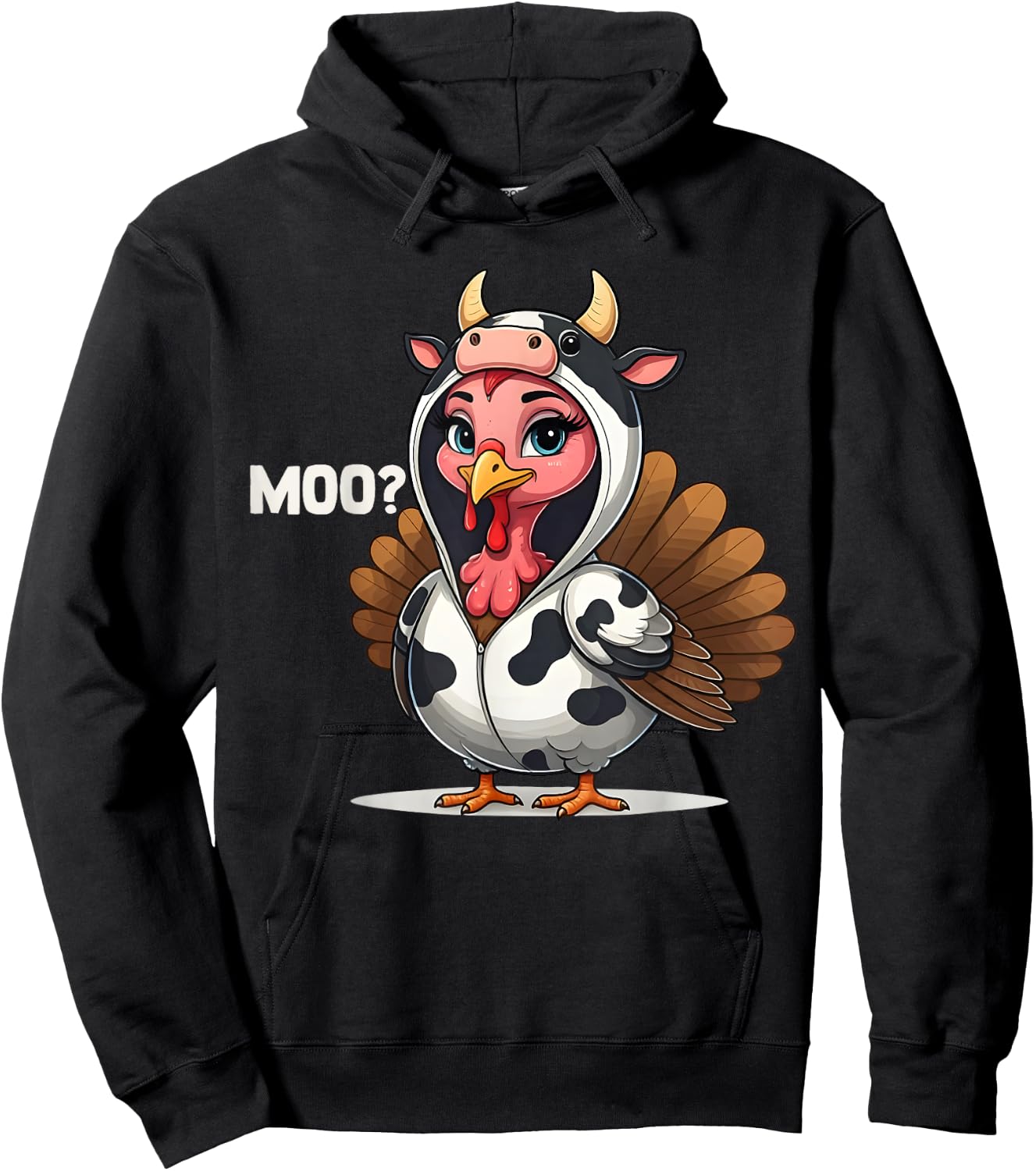 Thanksgiving Turkey Cow Moo Hoodie - Hoodie | Black