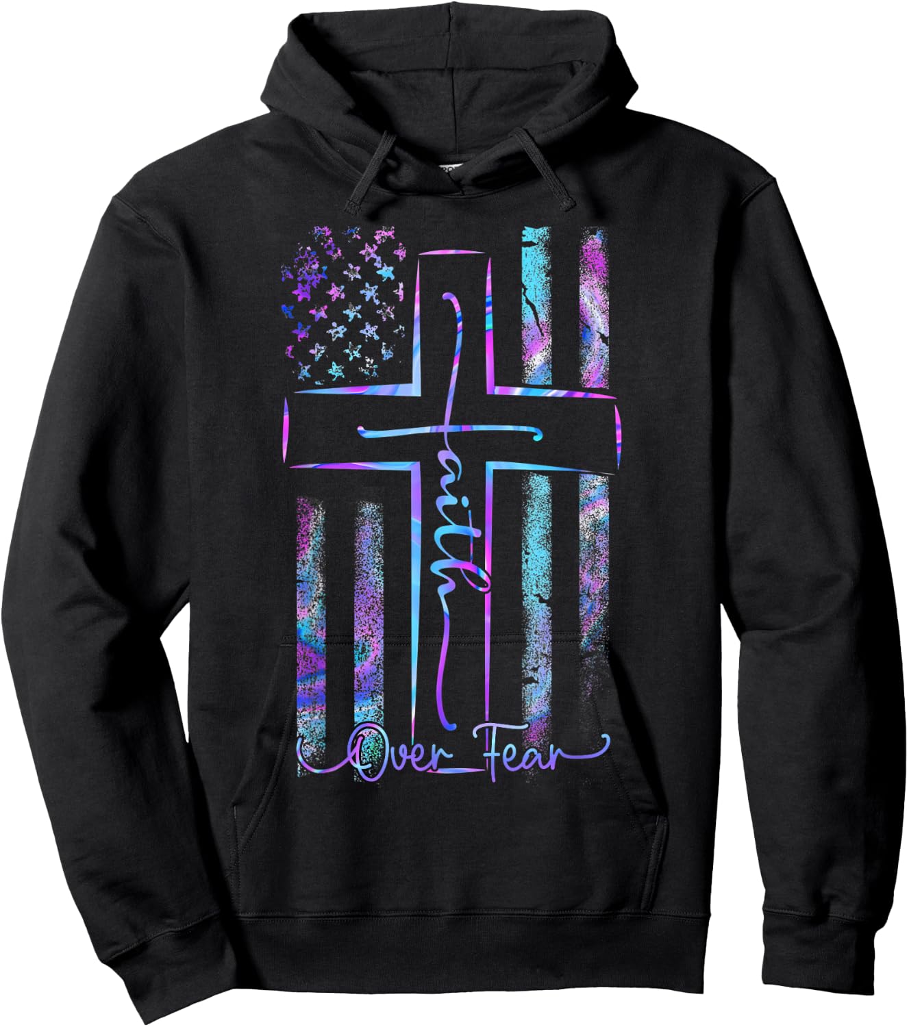 America Pride US Flag Faith Over Fear Prayer Men Women Hoodie - Hoodie | Black