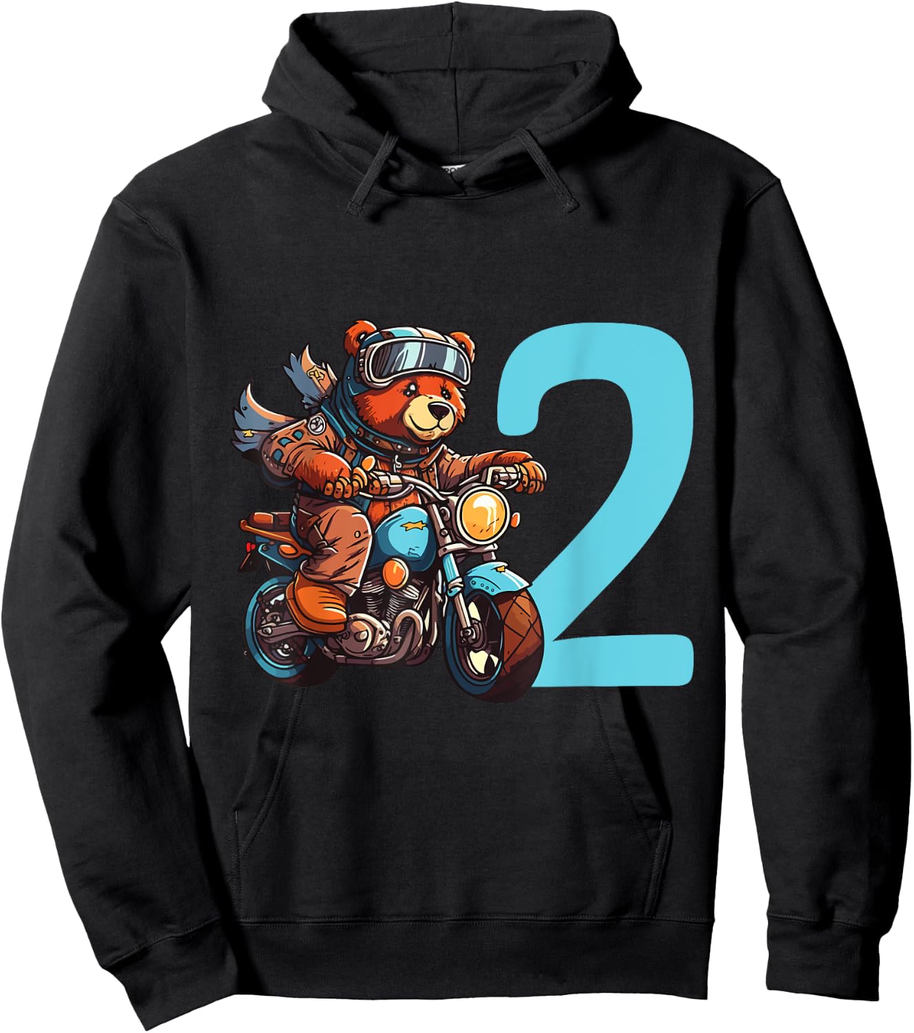 Kinder Geburtstag Bär auf Motorrad 2 Jahre Junge Zahl Alter Hoodie - Hoodie | Black