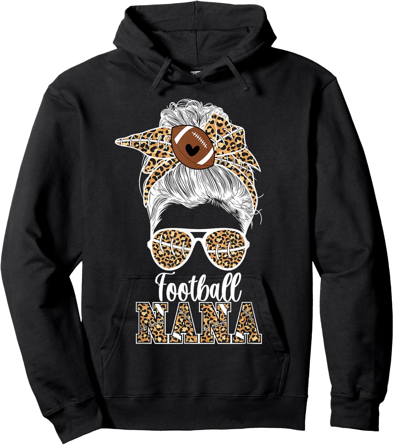 Football Nana Messy Bun Nana Of A Football Player Hoodie - Hoodie | Black