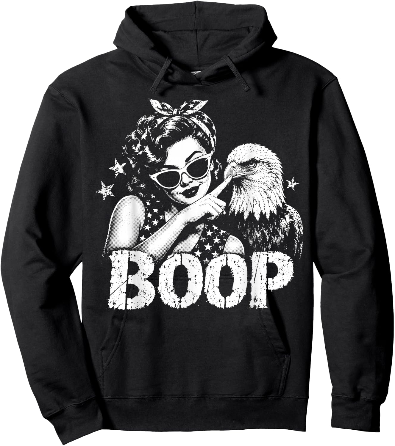 Boop Vintage Girl and Eagle Funny Patriotic Retro Hoodie - Hoodie | Black