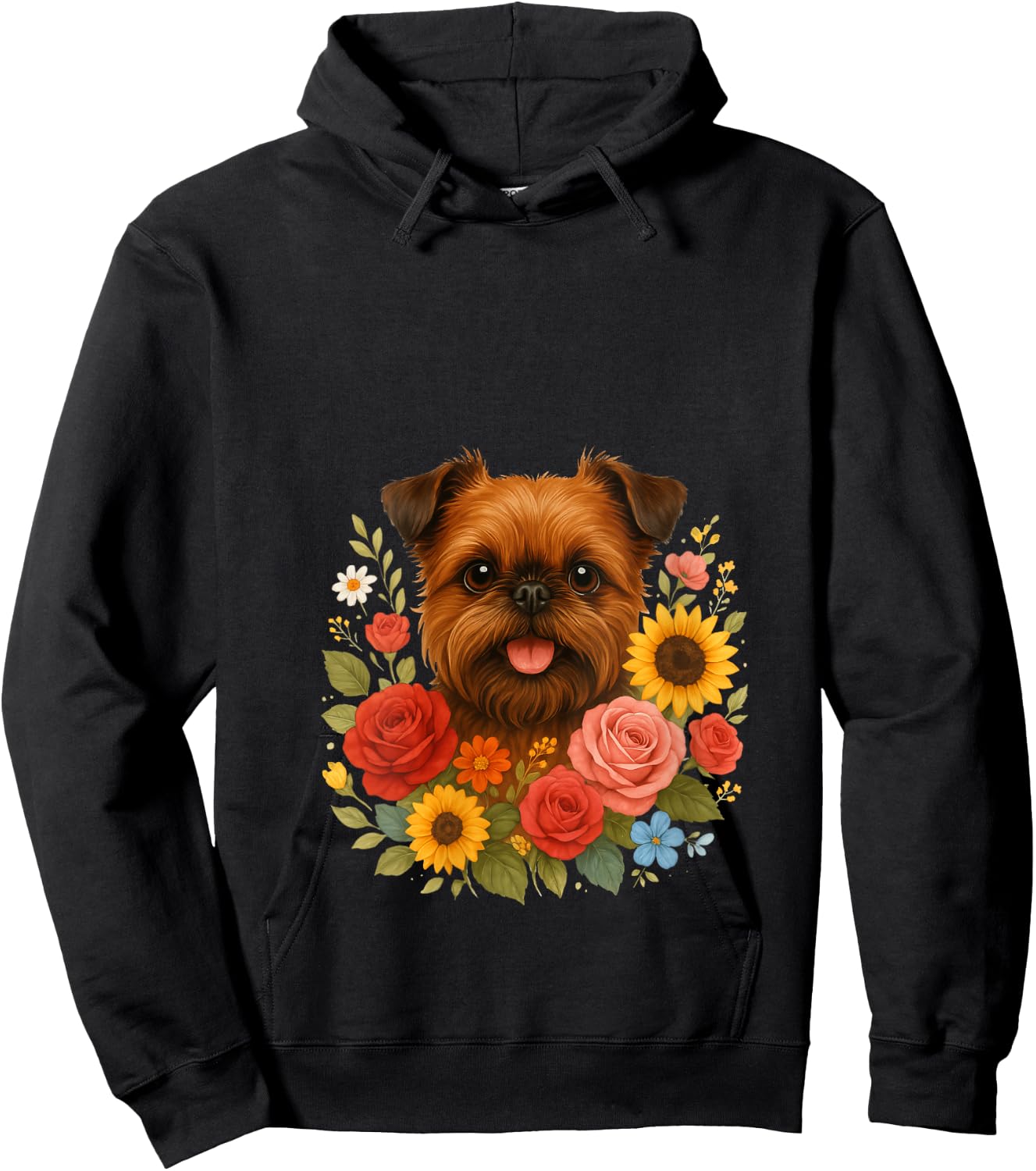 Brussels Griffon V-Neck Hoodie - Hoodie | Black