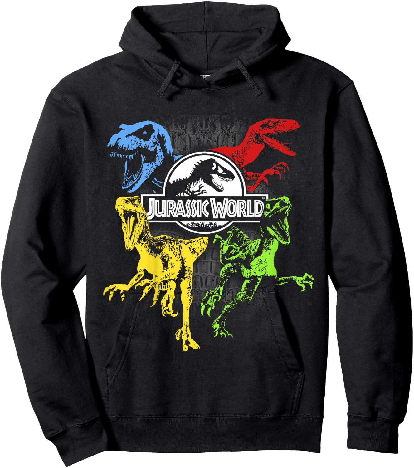Kids Jurassic World Primary Color Raptors & T-Rex Hoodie - Hoodie | Black