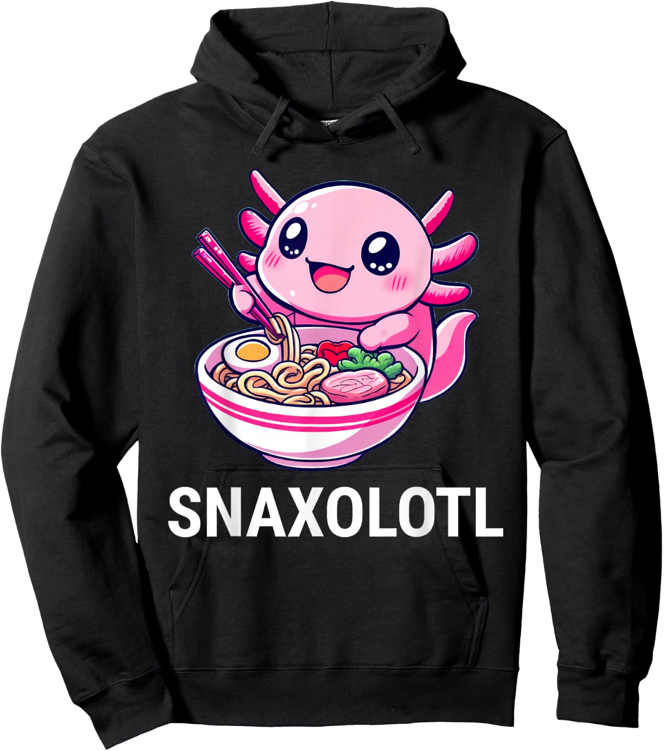 Snaxolotl Axolotl Eating Ramen Noodles Kawaii Hoodie - Hoodie | Black