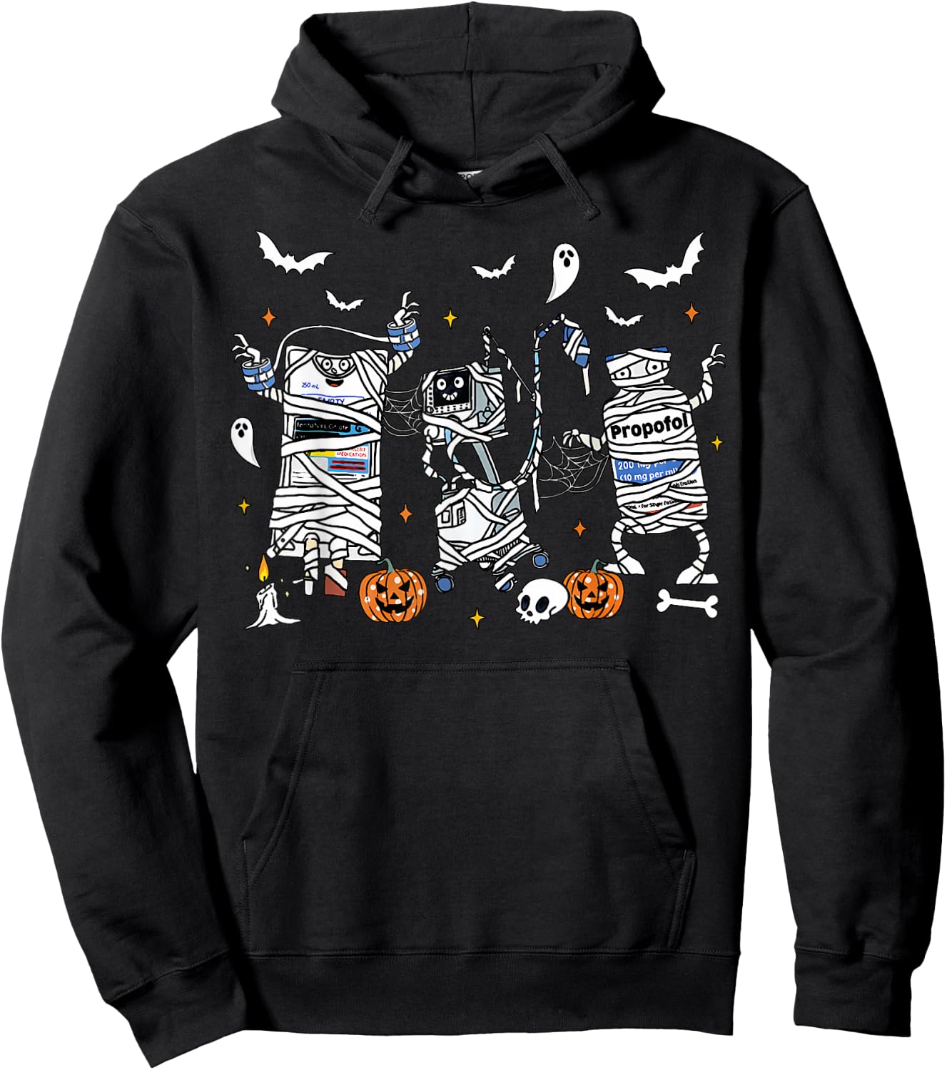 Halloween ICU Nurse Propofol Mummy NICU PICU Nurse Tech Hoodie - Hoodie | Black