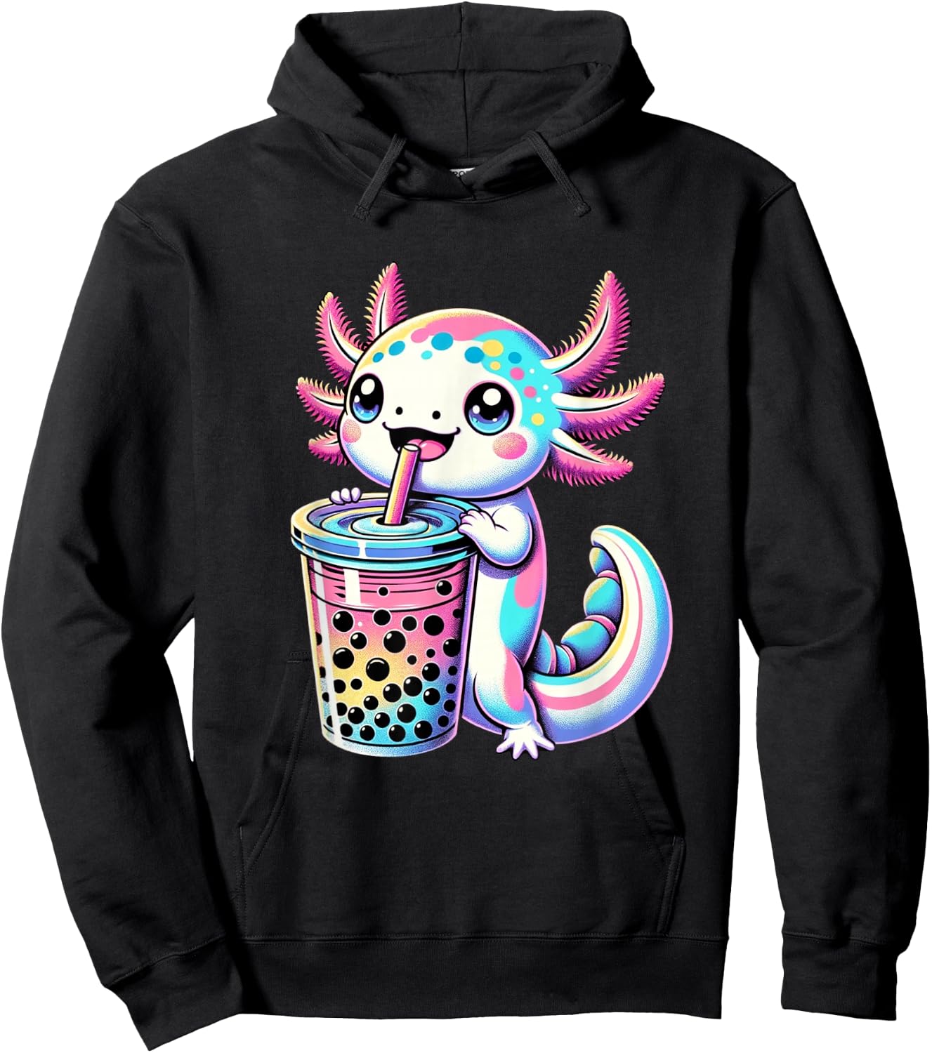 Axolotl Boba Tea Kawaii Neko Japanese Bubble Tea for Girls Hoodie - Hoodie | Black