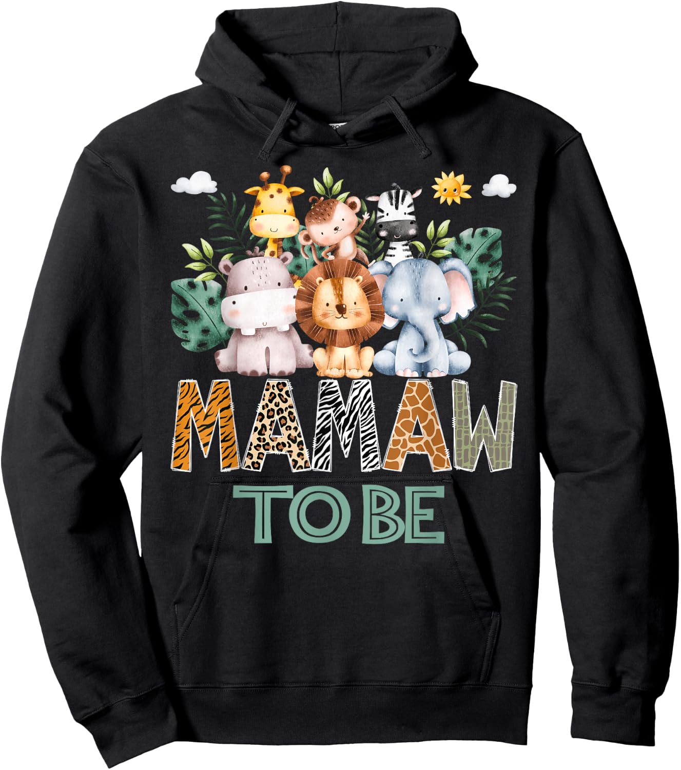 Soon To Be Mamaw Jungle Animal Safari Gender Reveal Hoodie - Hoodie | Black