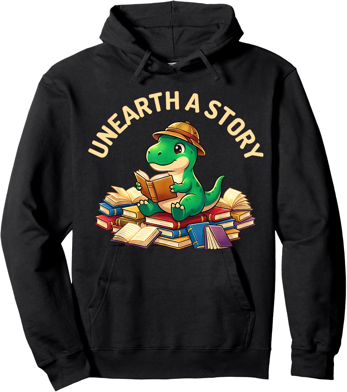 Unearth A Story Summer Reading 2026 Dinosaur Book Floral Hoodie - Hoodie | Black