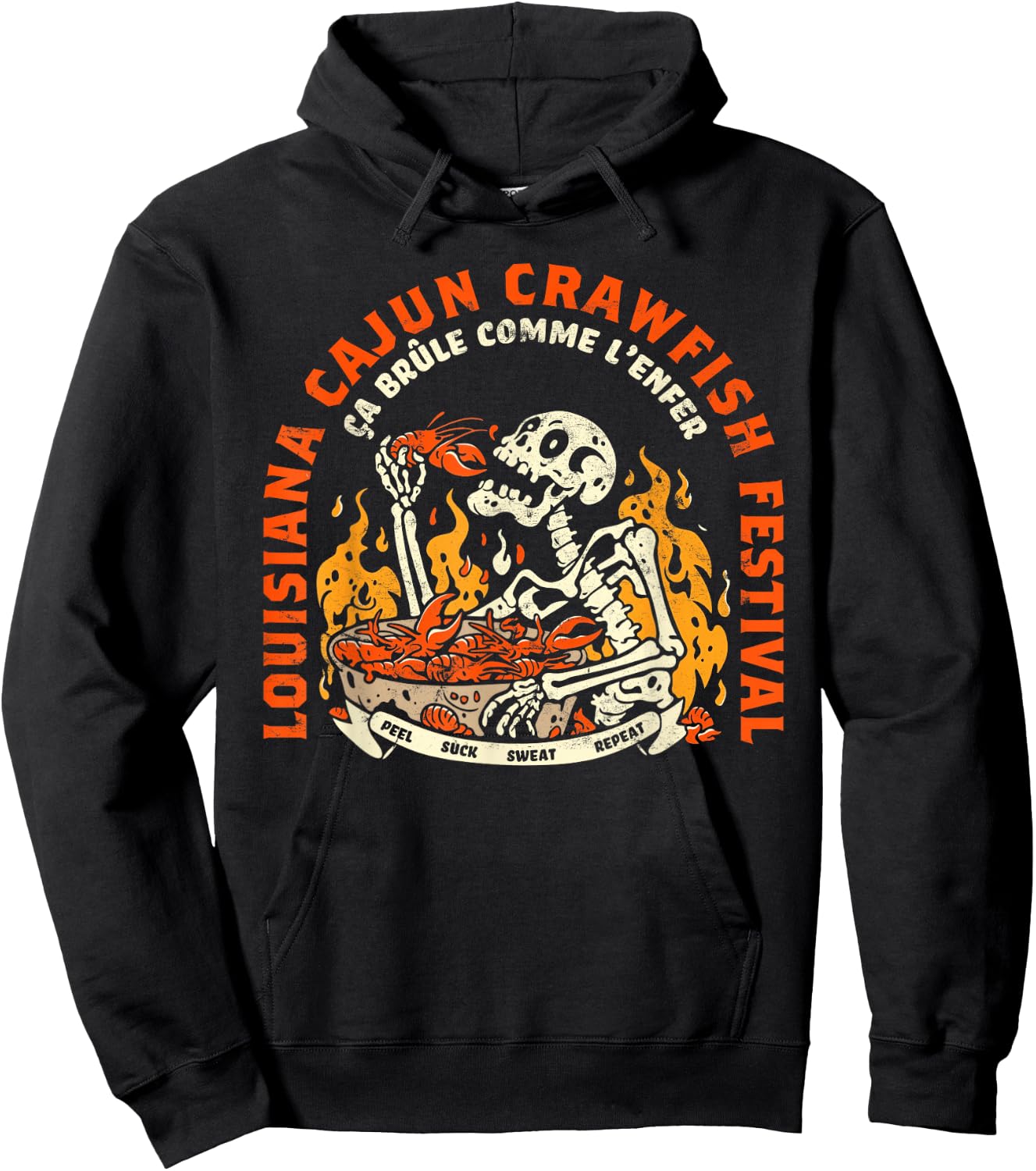Louisiana Retro Skeleton Food Cajun Cajun Boil Festival Hoodie - Hoodie | Black