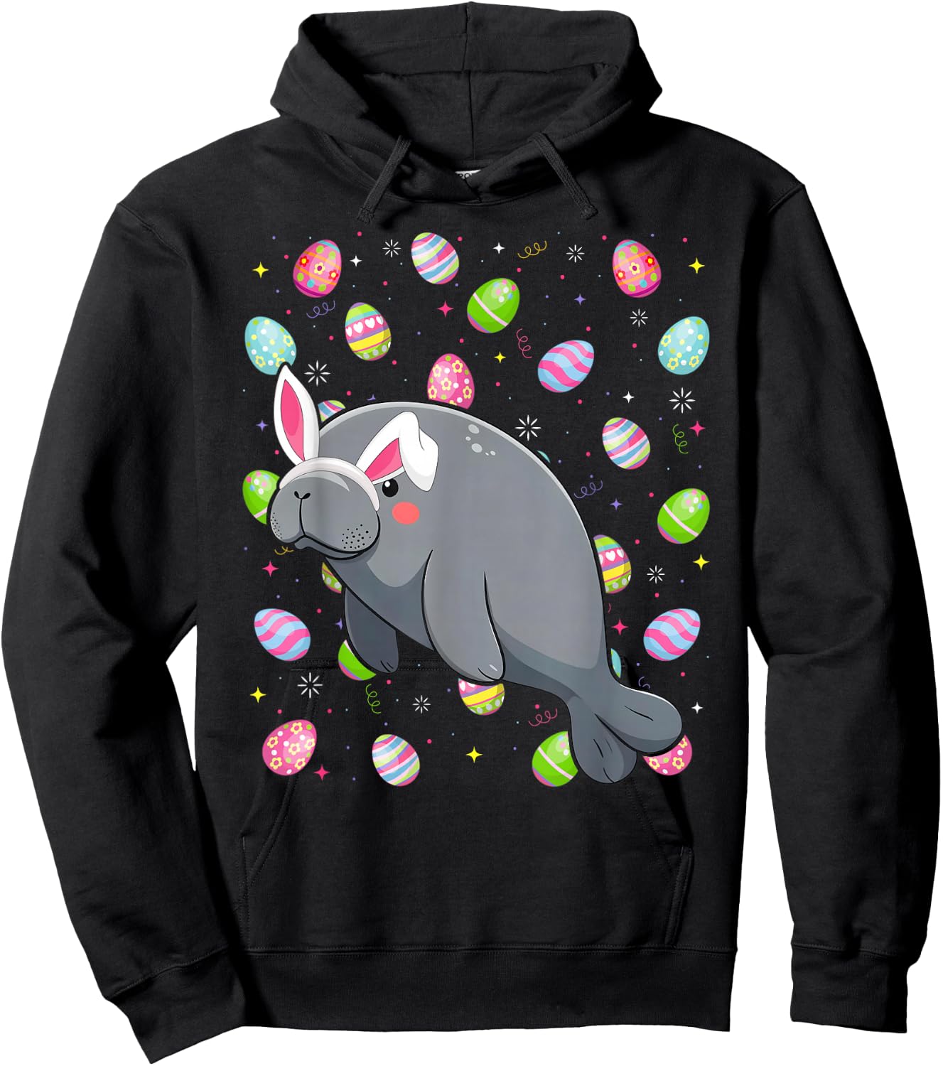 Manatee Happy Easter Egg Hunt Bunny Ear Manatee Easter Hoodie - Hoodie | Black
