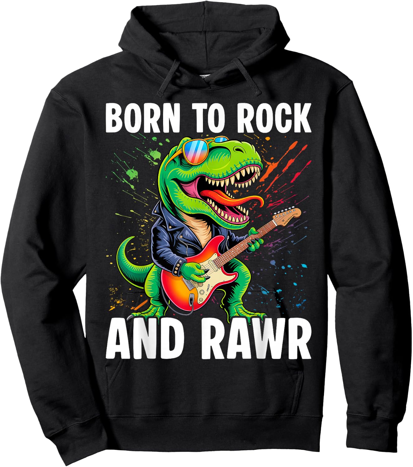 Born to Rock and Rawr, Cute Dinosaur, Rock'n Roll Dino Hoodie - Hoodie | Black
