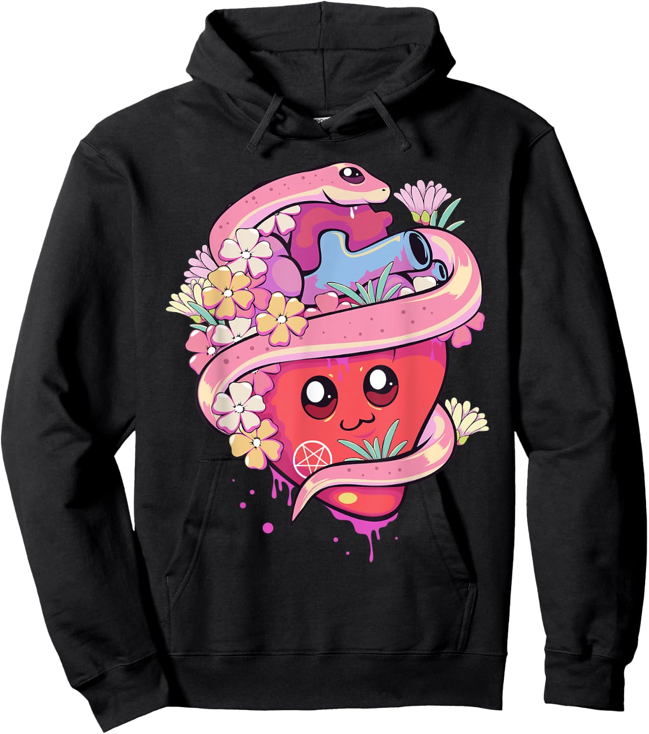 Pastel Goth Kawaii Anime Heart with Snake Serpent Hoodie - Hoodie | Black