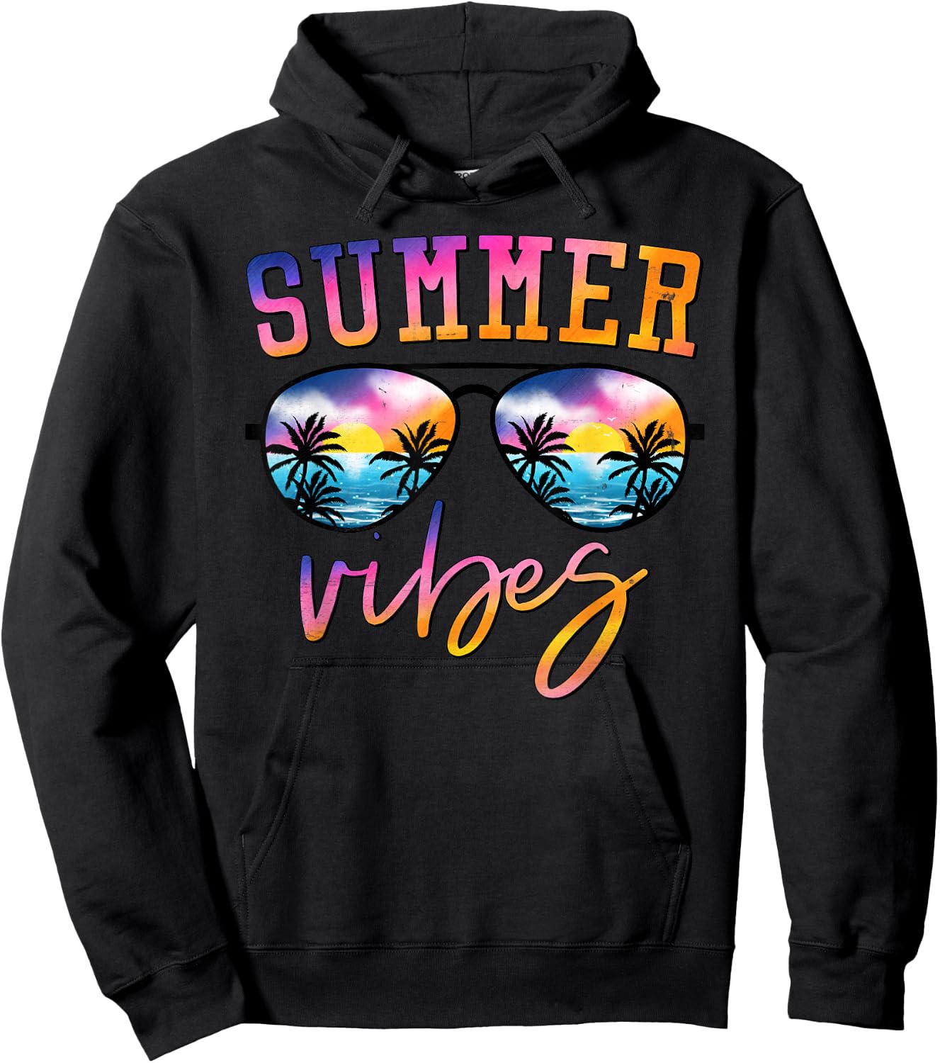 Summer Vibes Sunglasses with Palm Tree Funny Beach Life Hoodie - Hoodie | Black