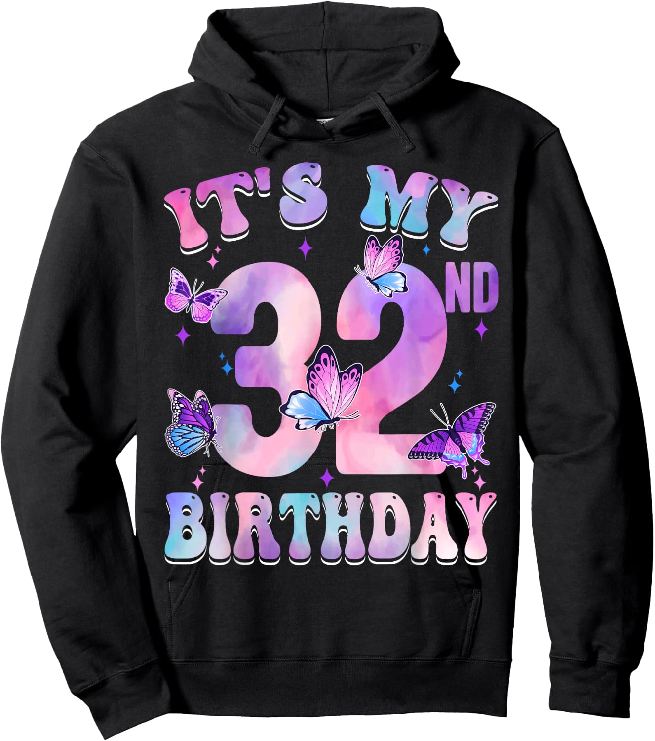 It's My 32nd Birthday Butterfly Theme 32 Year Old Party Girl Hoodie - Hoodie | Black