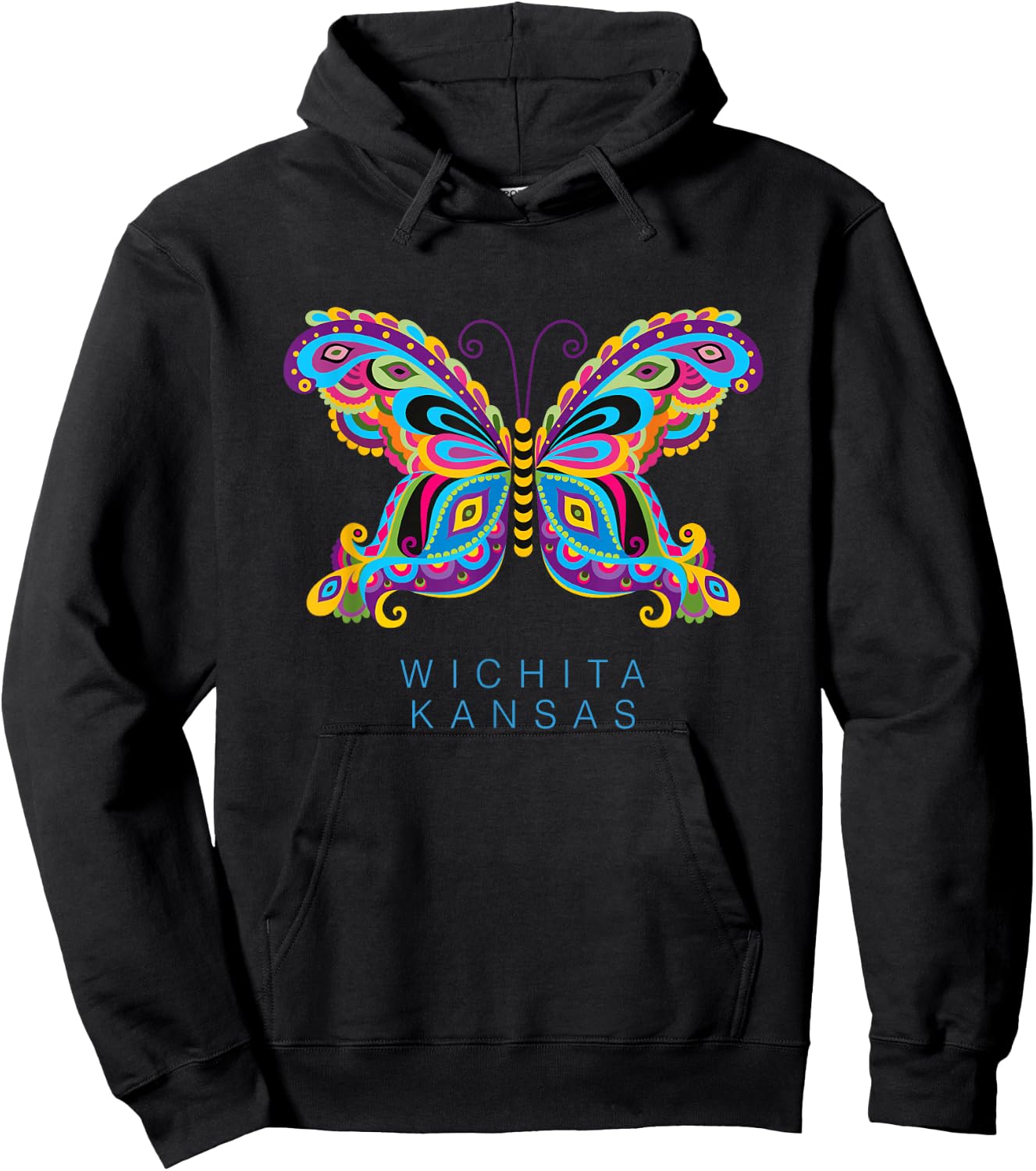 Wichita Kansas Souvenir Butterfly Graphic Hoodie - Hoodie | Black