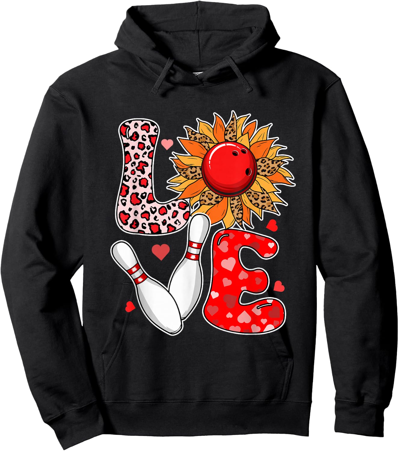 LOVE Leopard Sunflower Bowling Equipment Valentine Player Hoodie - Hoodie | Black