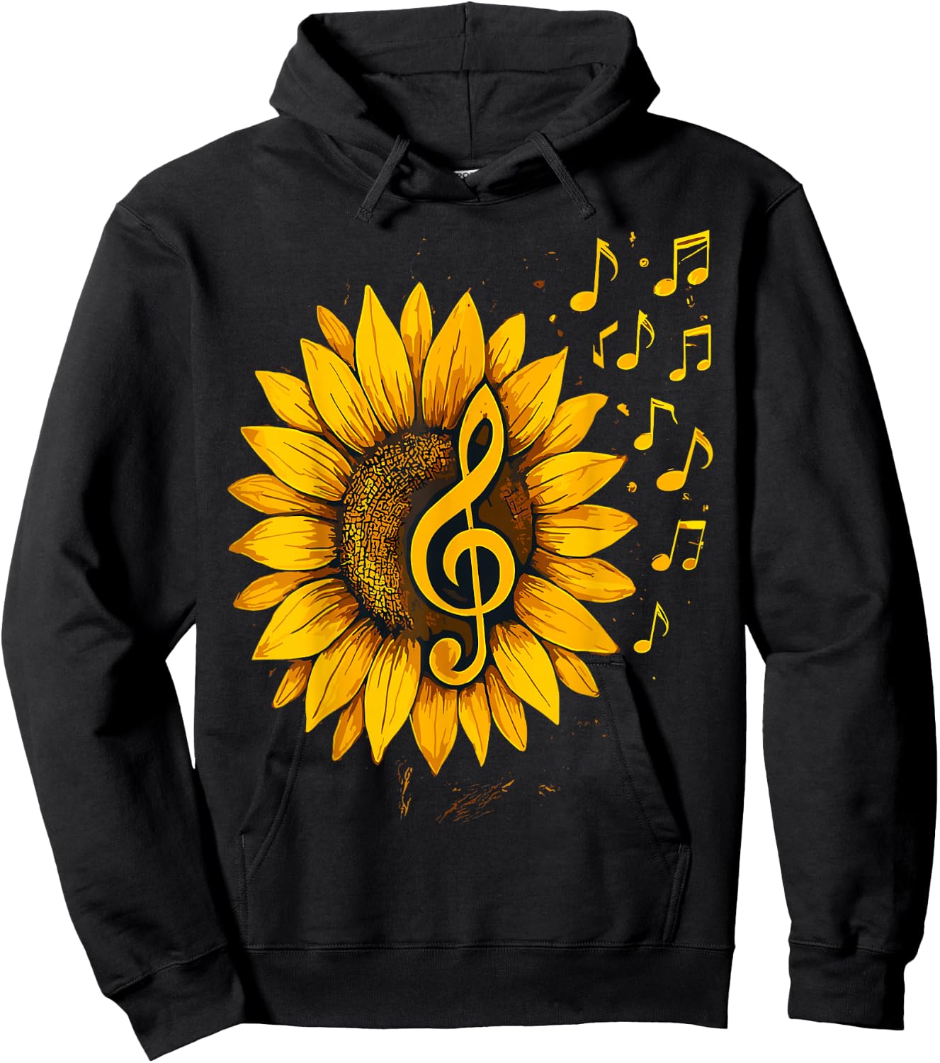 Sunflower Music Notes– Treble Clef Floral Musician Hoodie - Hoodie | Black