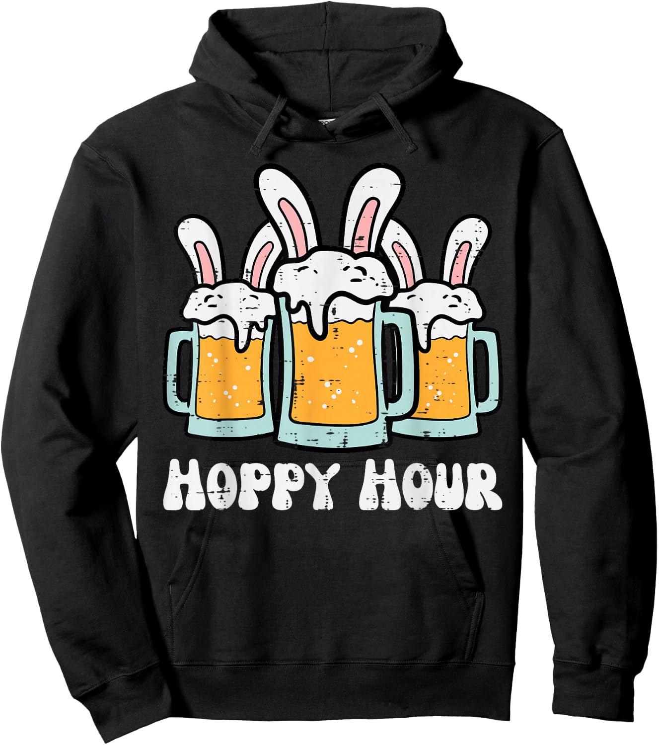 Easter Hoppy Happy Hour Bunny Ears Funny Dad Team Men Women Hoodie - Hoodie | Black