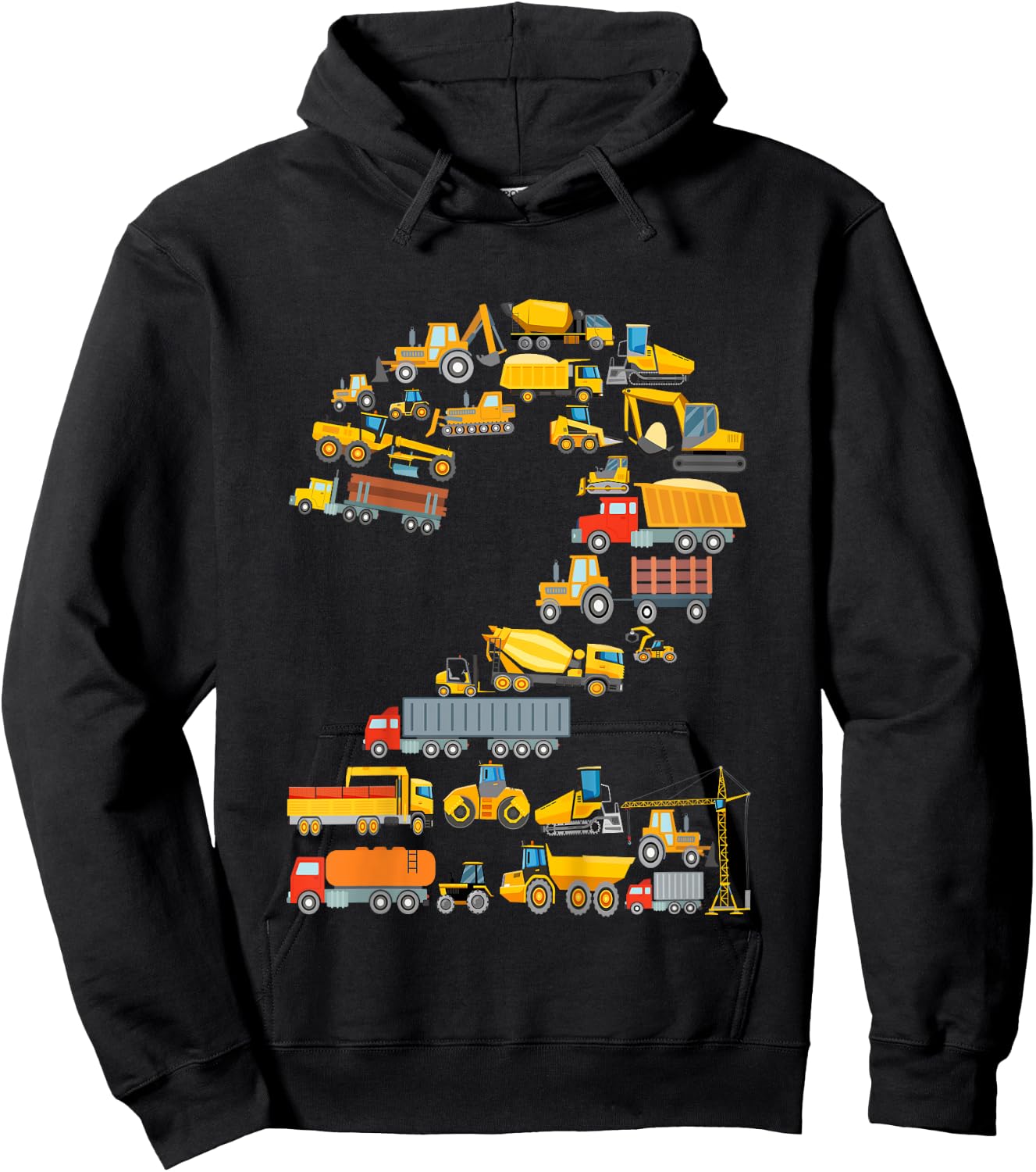 Children's 2nd Birthday Boy Builder Excavator Vehicles 2 Years , black Hoodie - Hoodie | Black