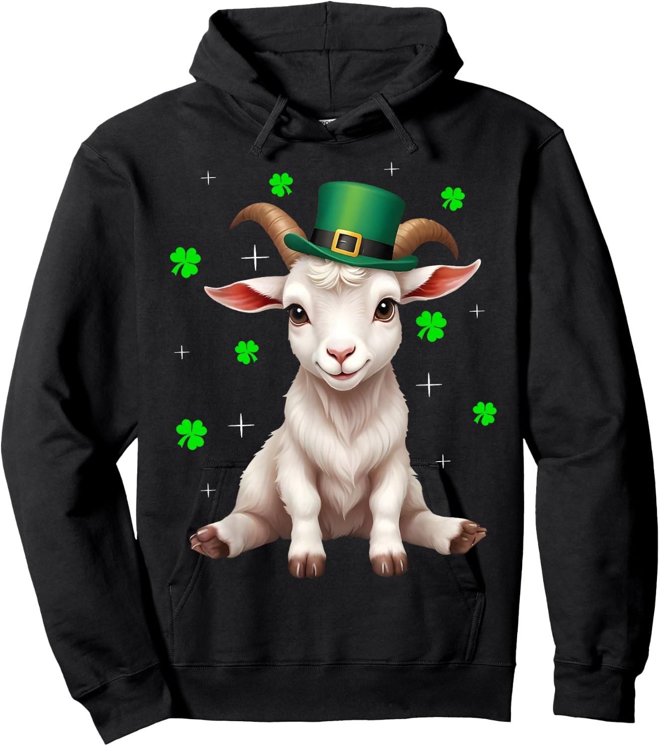 Irish Shamrock Leprechaun Hat Goat St Patrick's Day Hoodie - Hoodie | Black