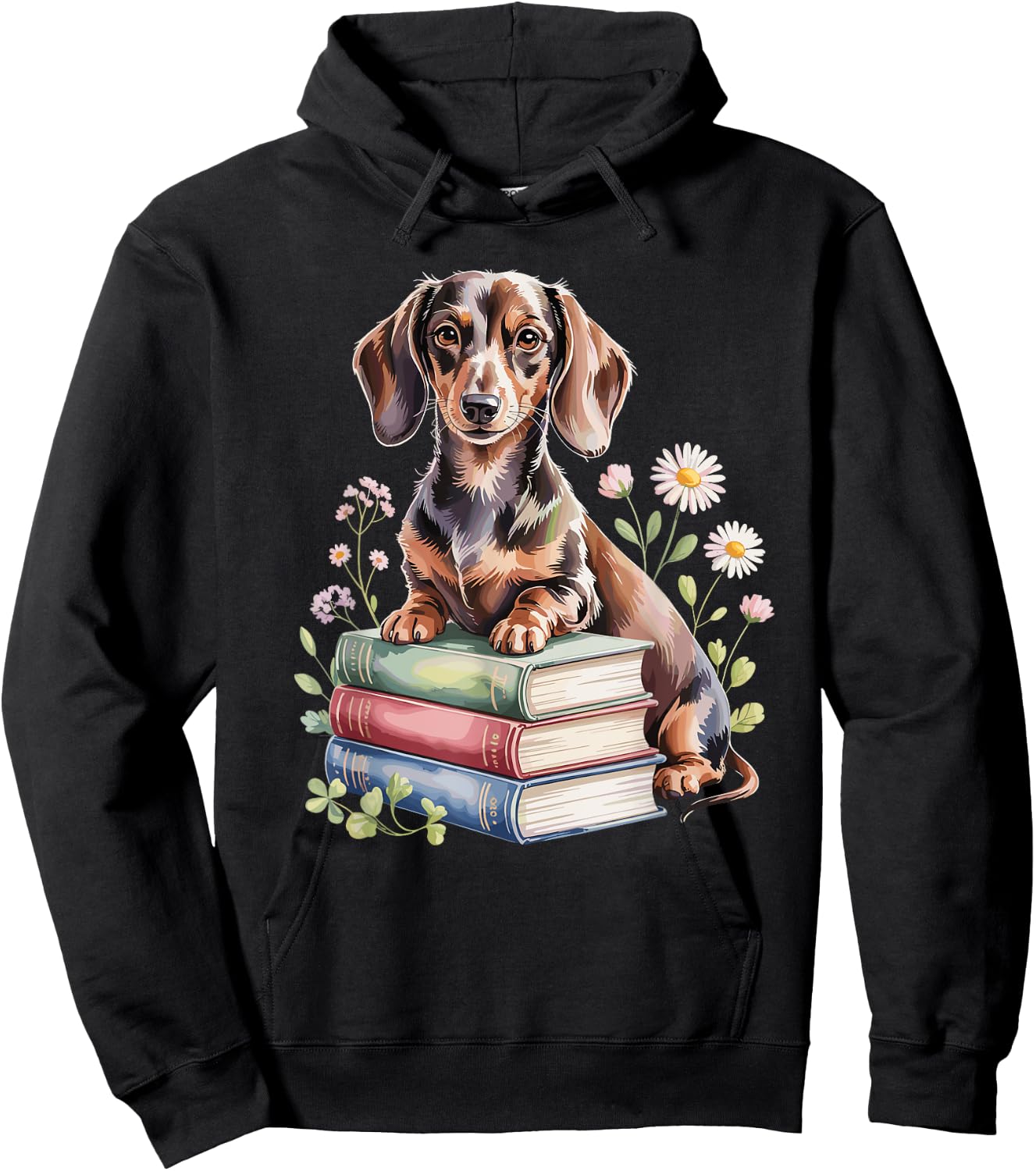 Dachshund Dachshunds Doxie Bookworm Flowers Book Reading Hoodie - Hoodie | Black