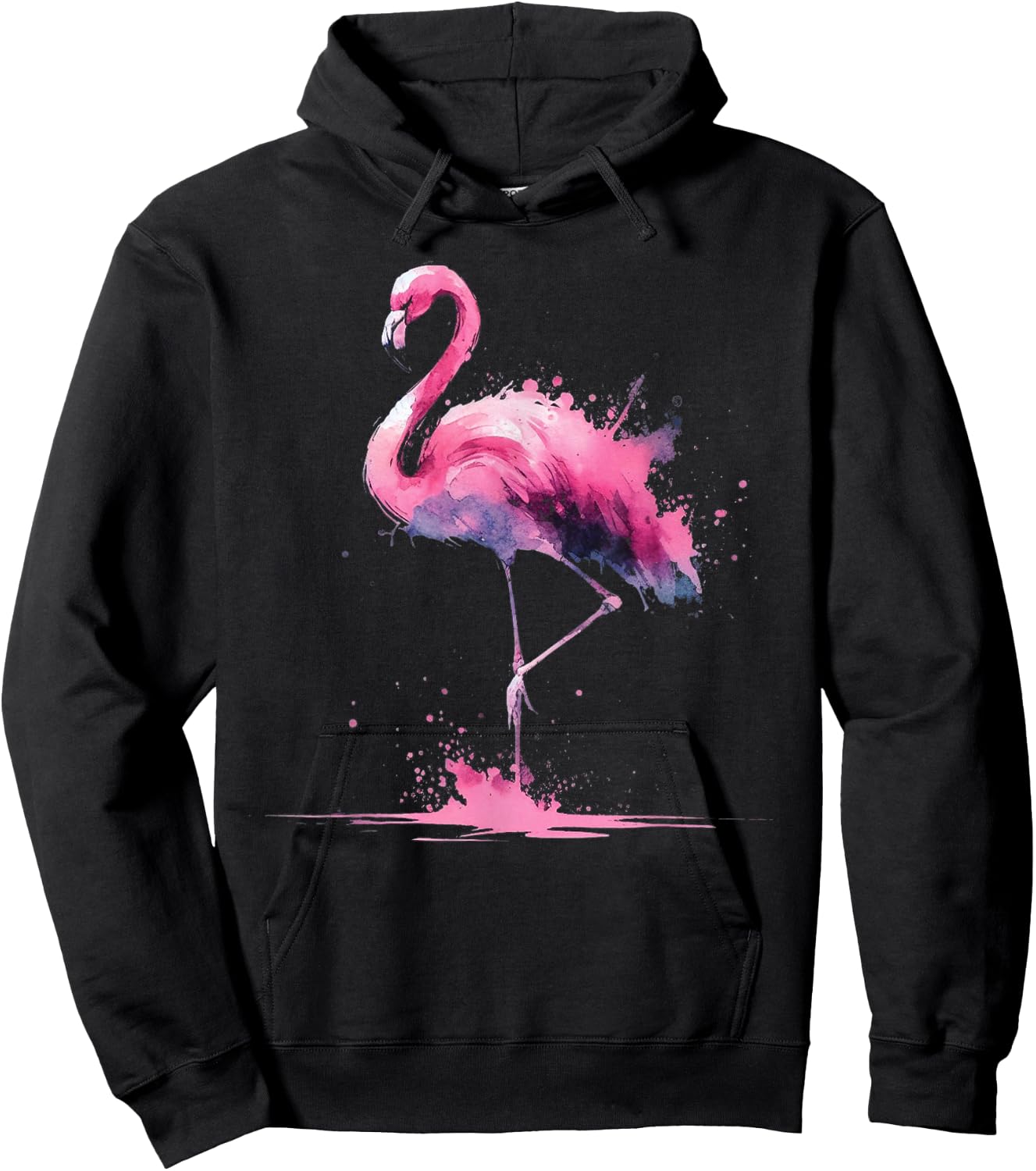 Flamingo Watercolor Pink Bird Artwork Hoodie - Hoodie | Black